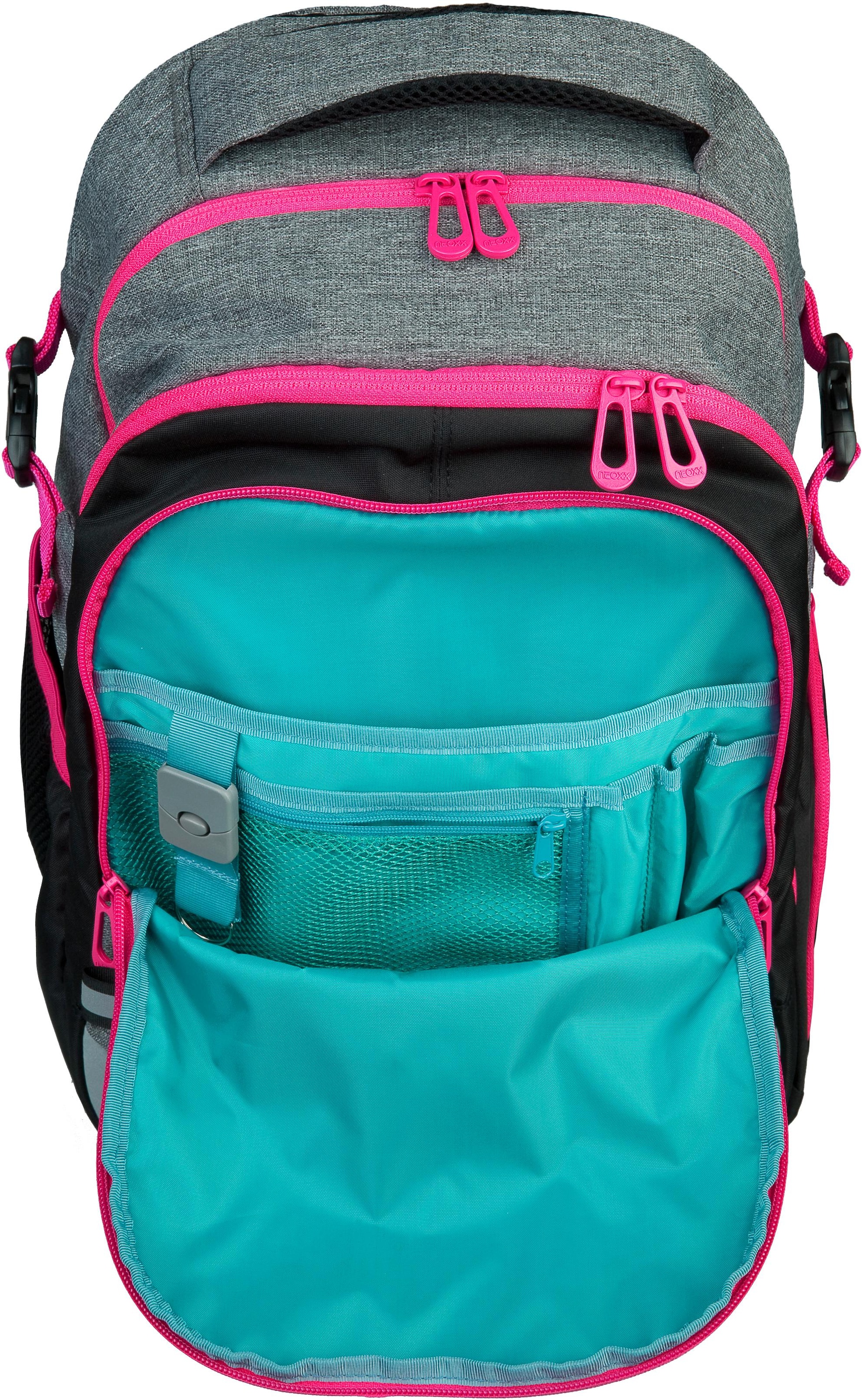 neoxx Schulrucksack »Active, Pink and Famous«, reflektierende Details, aus recycelten PET-Flaschen