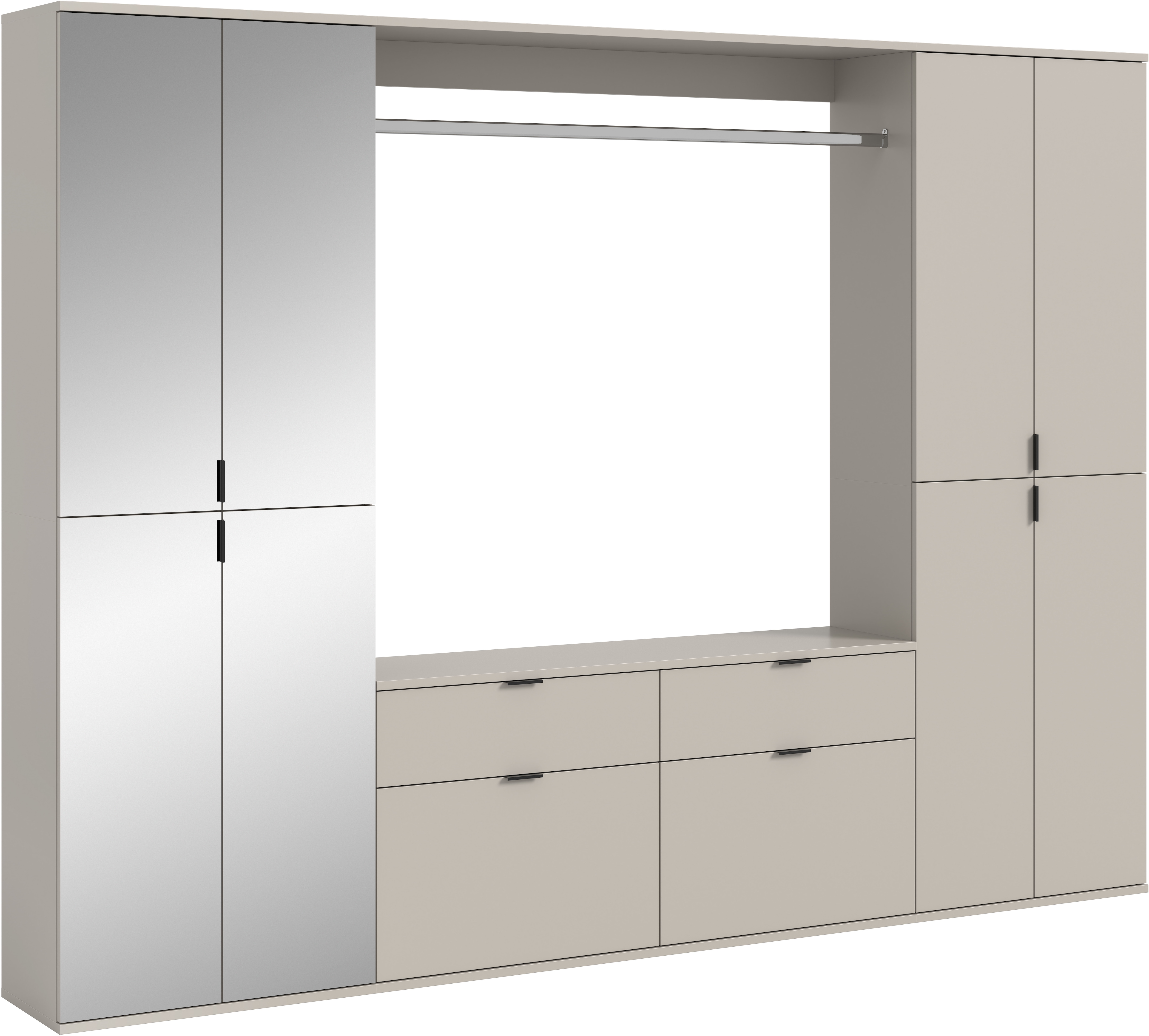 Home affaire Garderoben-Set "TRONDHEIM, 5-teilig, Breite 243cm, individuell platzier- & erweiterbar" Set, bestehend aus: 2x Garderobenschrank breit & 3-tlgs. Zwischenbauelement, 4 Stk. tlg.