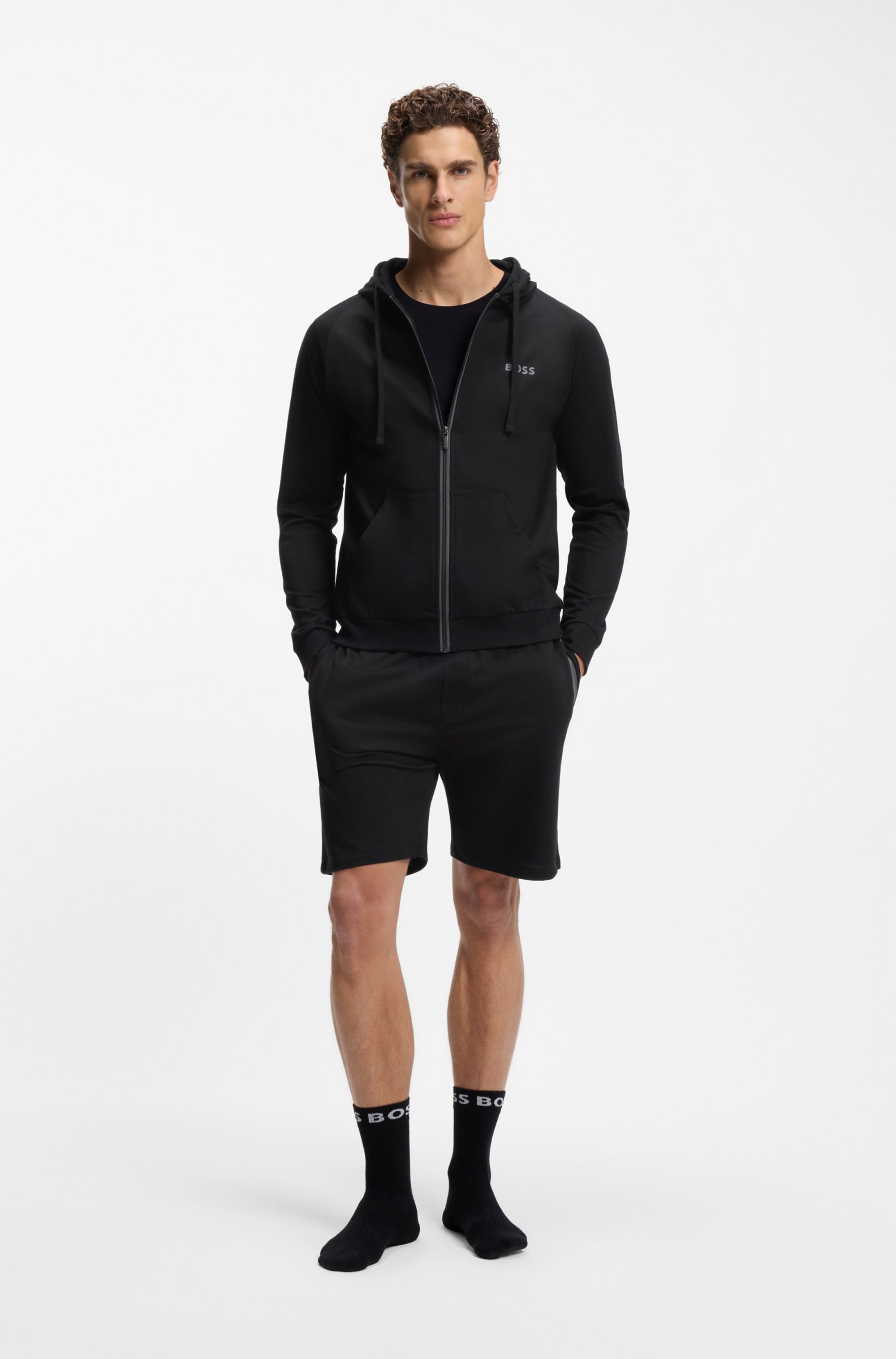 Thumbnail - BOSS Kapuzensweatjacke "Authentic" aus Baumwoll-Terry mit kontrastfarbenem Reißverschluss