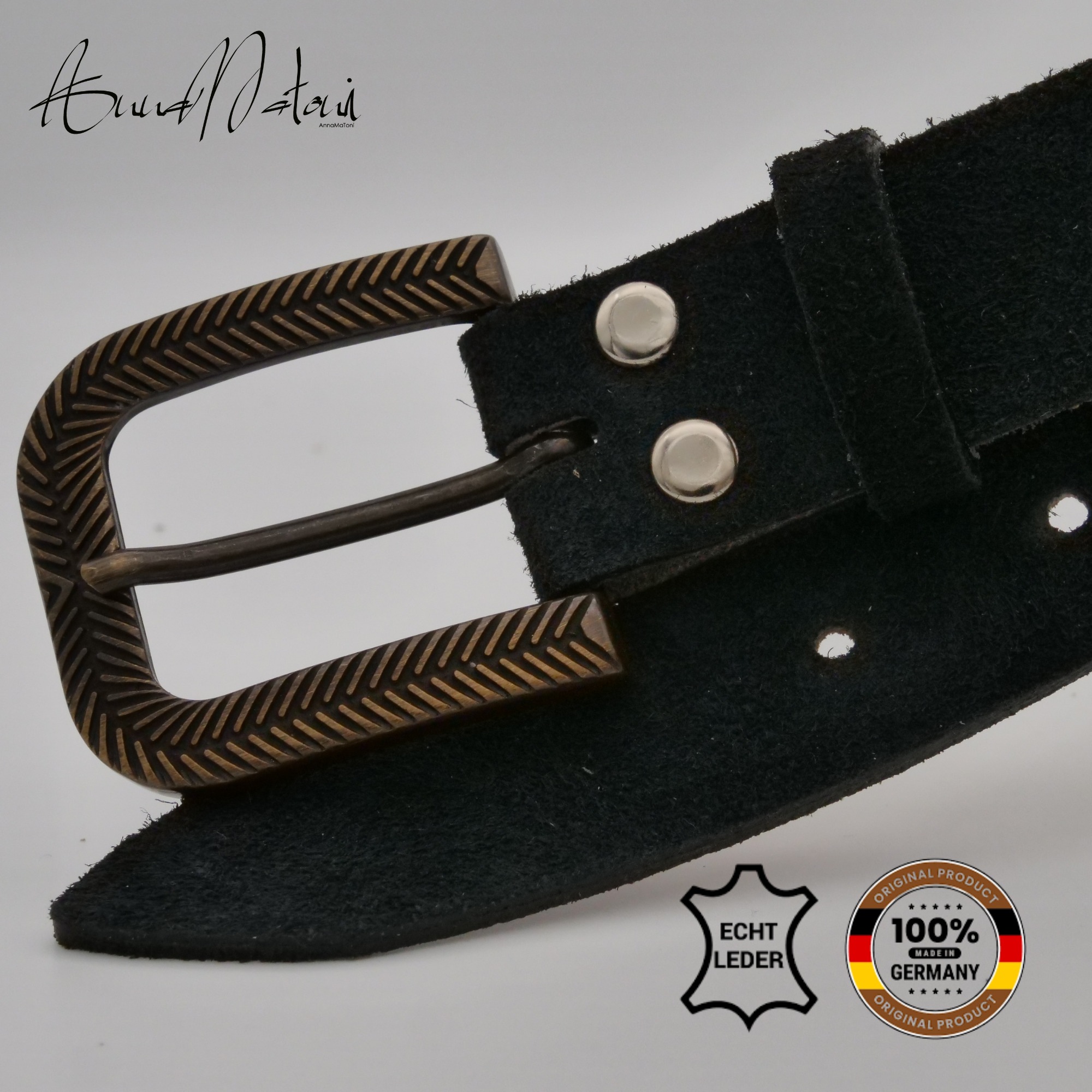 Ledergürtel ANNAMATONI "AnnaMatoni Damen Ledergürtel in hochwertigem Velour Leder 3cm", Damen, Gr. TW90 - 105cm Gesamtlänge, schwarz 790, 100% Leder, Gürtel Ledergürtel 8