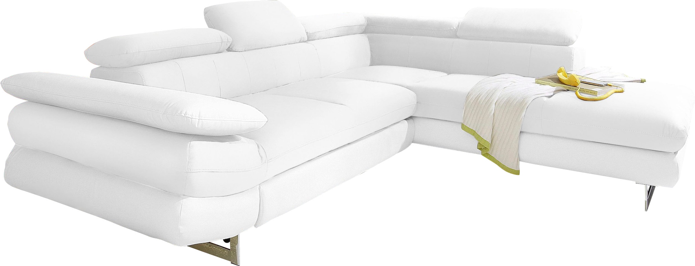 COTTA Ecksofa "Solution L-Form, Design Sofa, bequeme Wellenunterfederung, Design Fuß" mit Arm- & Kopfteilverstellung, wahlweise mit Schlaffunktion