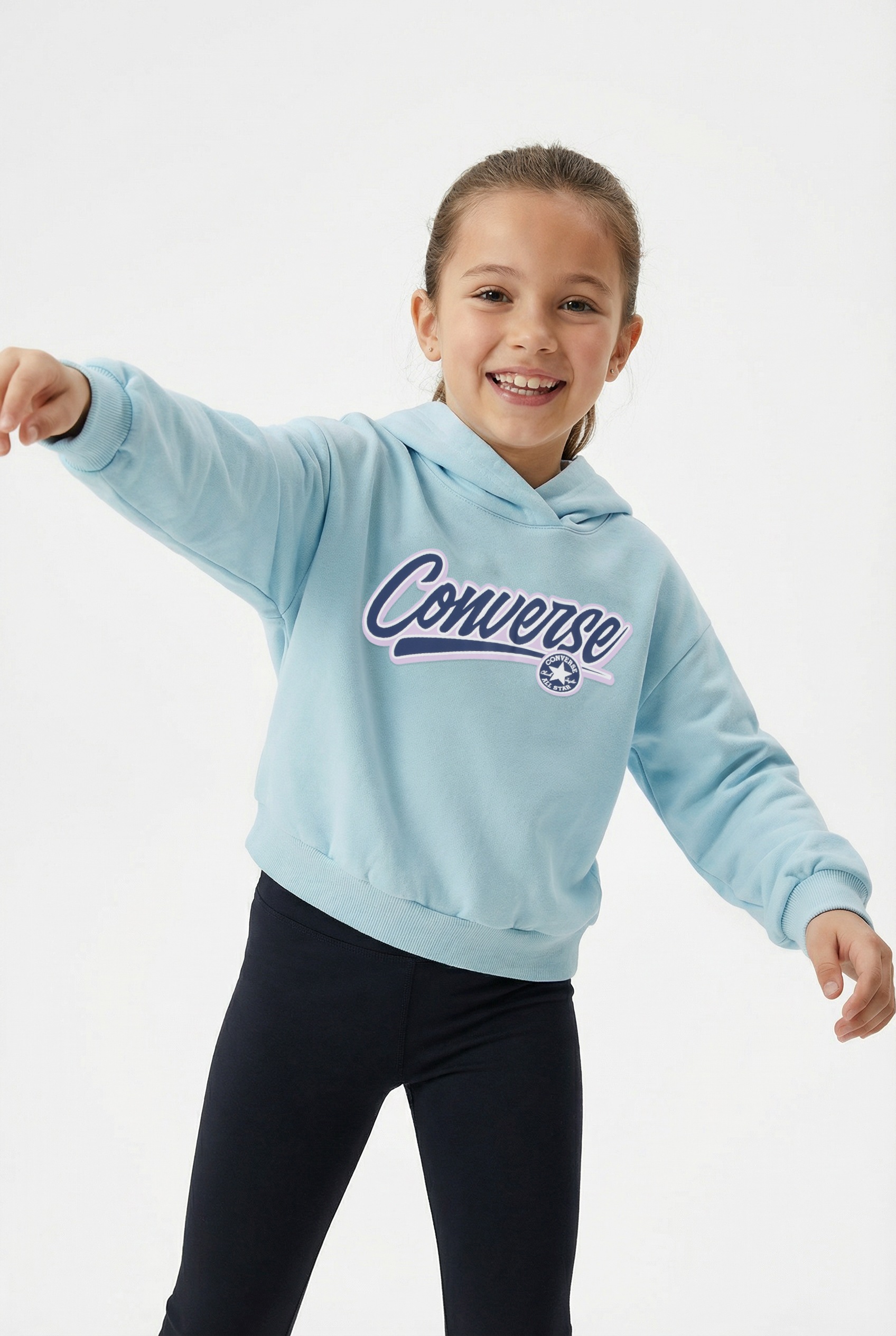 Kapuzensweatshirt CONVERSE "CNVG RELAXED GRAPHIC HOODIE", Mädchen, Gr. 122 (S), rained out, Obermaterial: 60% Baumwolle, 40% Polyester, Sweatshirts, für Kinder und Jugendliche, sportlicher Stil