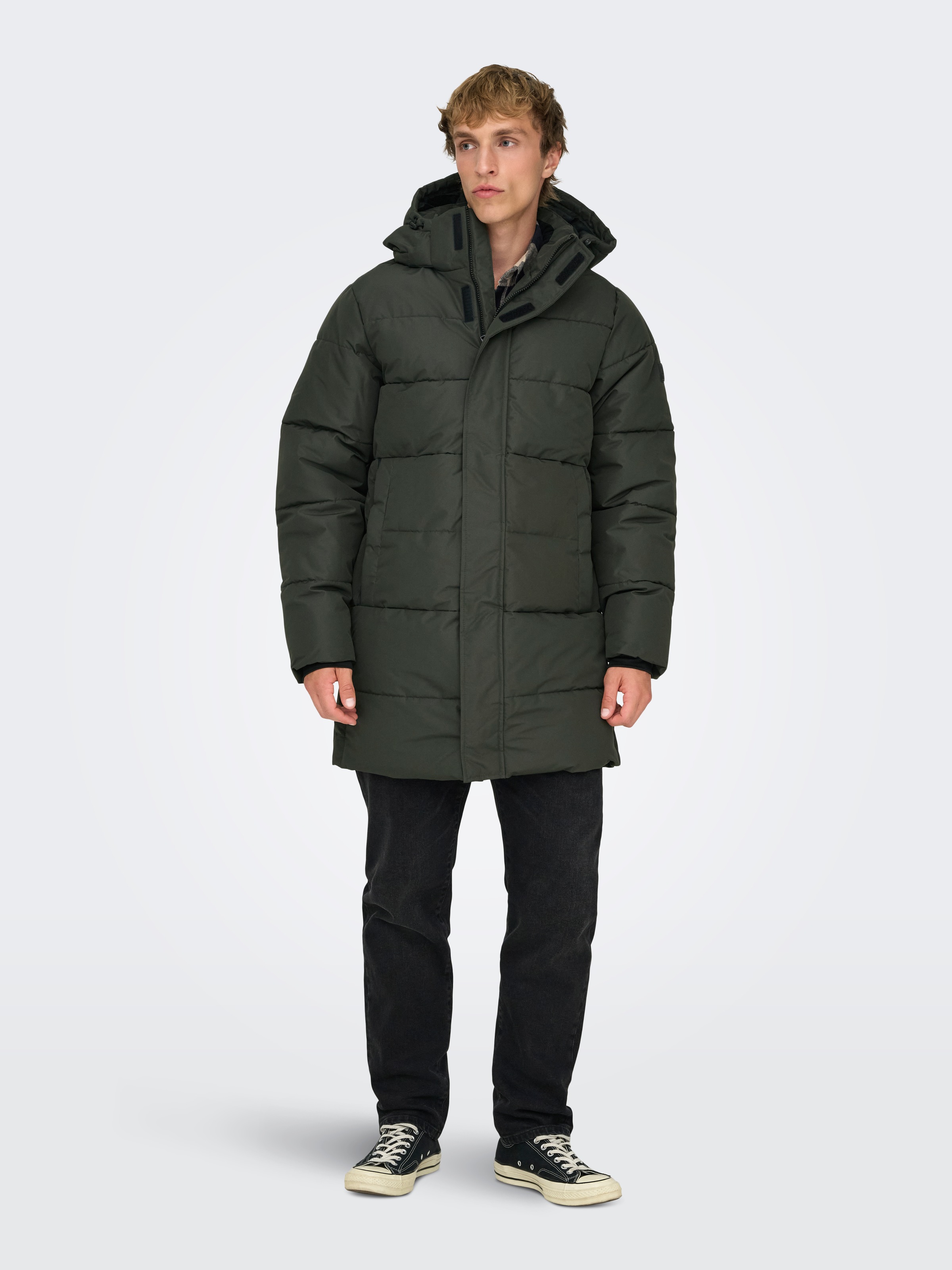 ONLY & SONS Steppjacke »ONSCARL LIFE LONG QUILTED COAT NOOS OTW« mit Kapuze