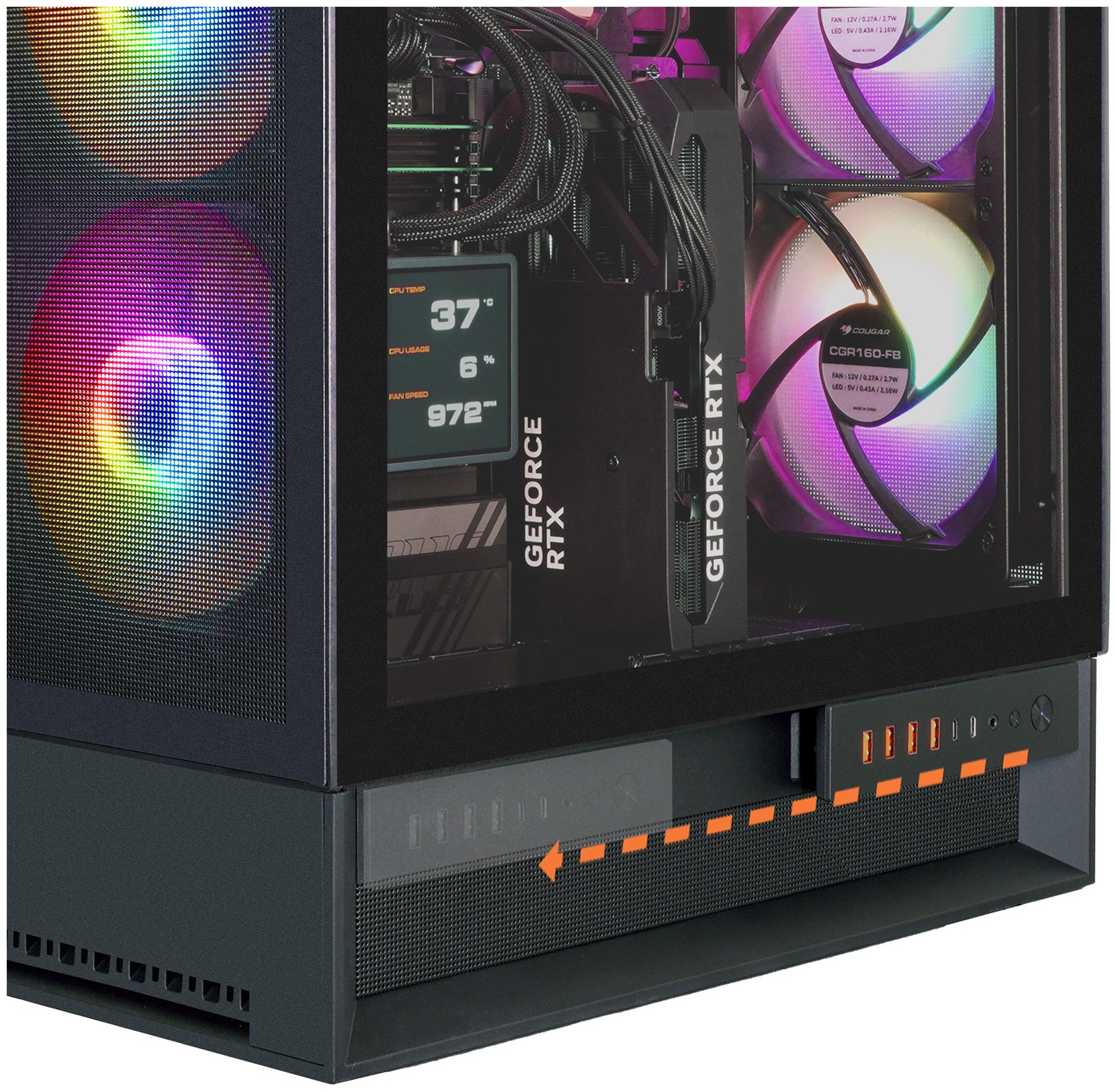 Cougar Gaming-PC »OmnyX BK 8078 AMD Ryzen 7 9700X 32GB DDR5 2TB SSD RTX 5070Ti« Windows 11, DDR5 RAM, Wasserkühlung