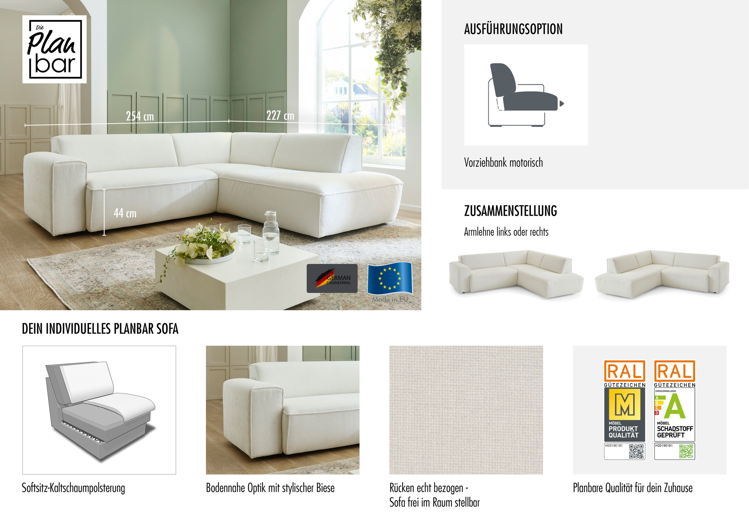 Ecksofa DIE PLANBAR "MP-IN24083", harry rose, B:254cm H:75cm T:227cm, 100% Polyester, Sofas, Ecksofa, SoftSitz-Kaltschaumpolsterung, wahlweise mit motorischer Vorziehbank 2