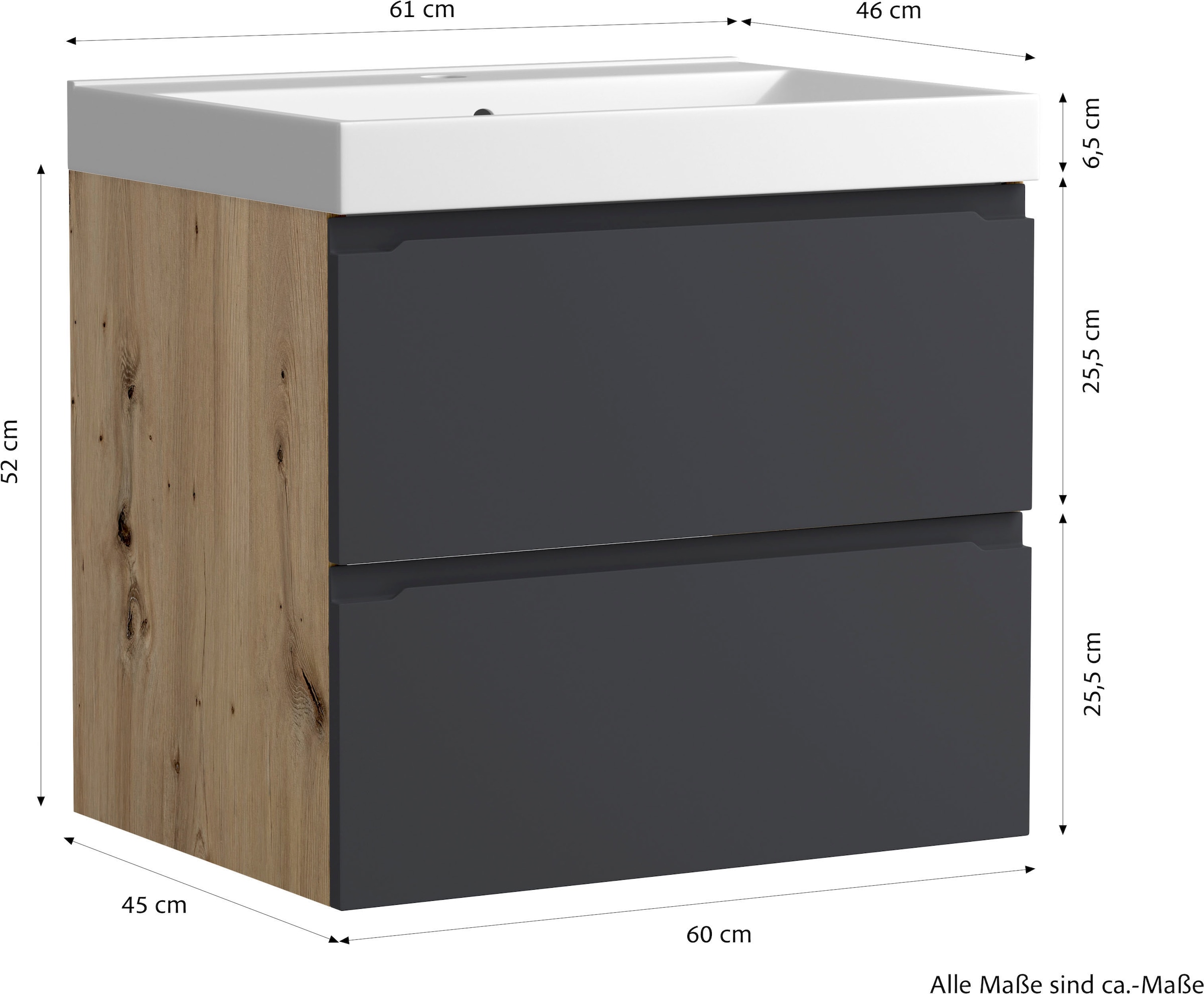 welltime Waschtisch »CABO, Waschtisch« matt grau, griffloses Design