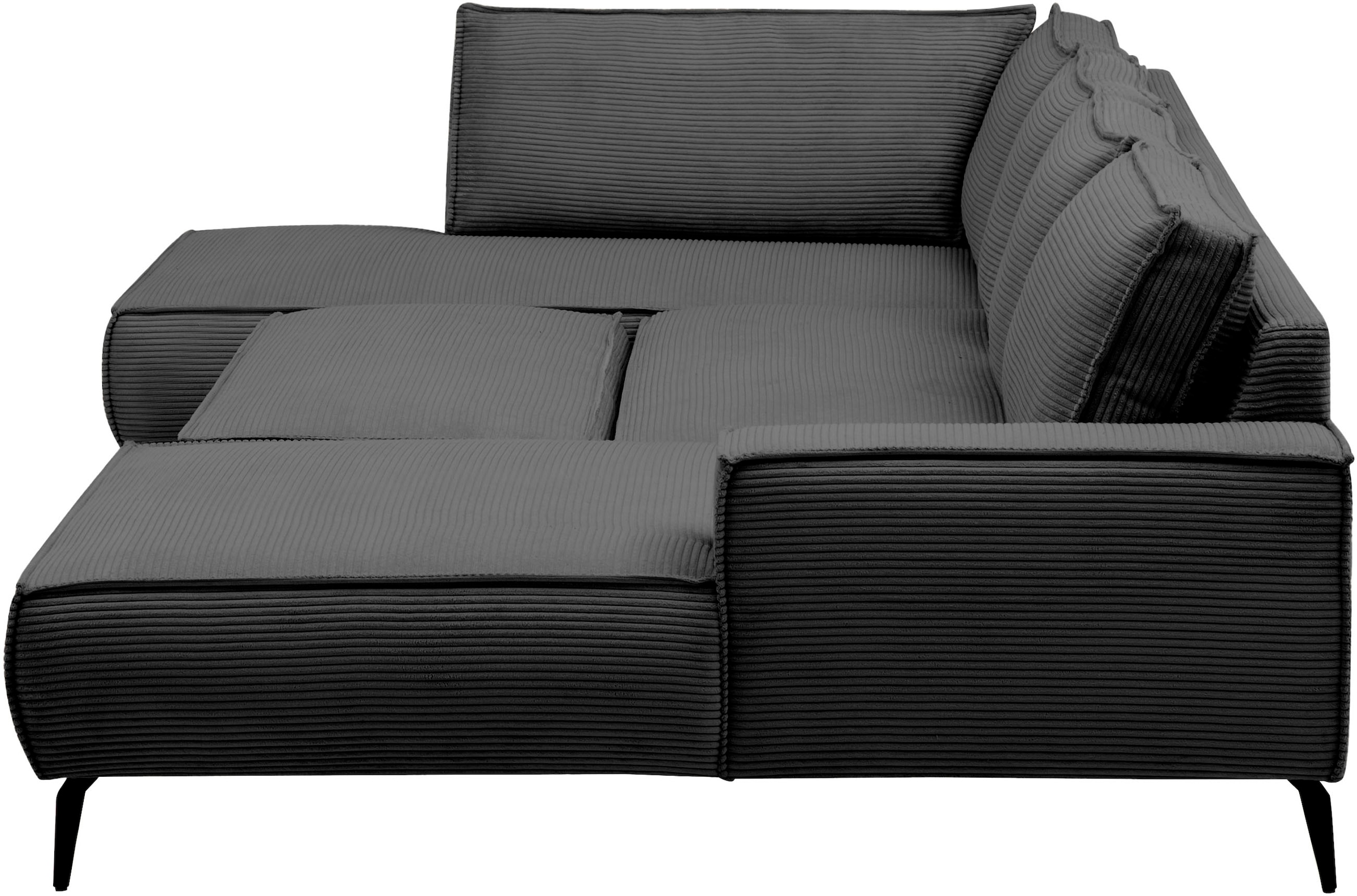 Home affaire Wohnlandschaft »Tvinnu, moderne U-Form, Couch in Cord oder Webstoff in Leinenoptik« Recamiere rechts/links, schwarze Metallfüße, bequeme Sitz-/Liegefläche