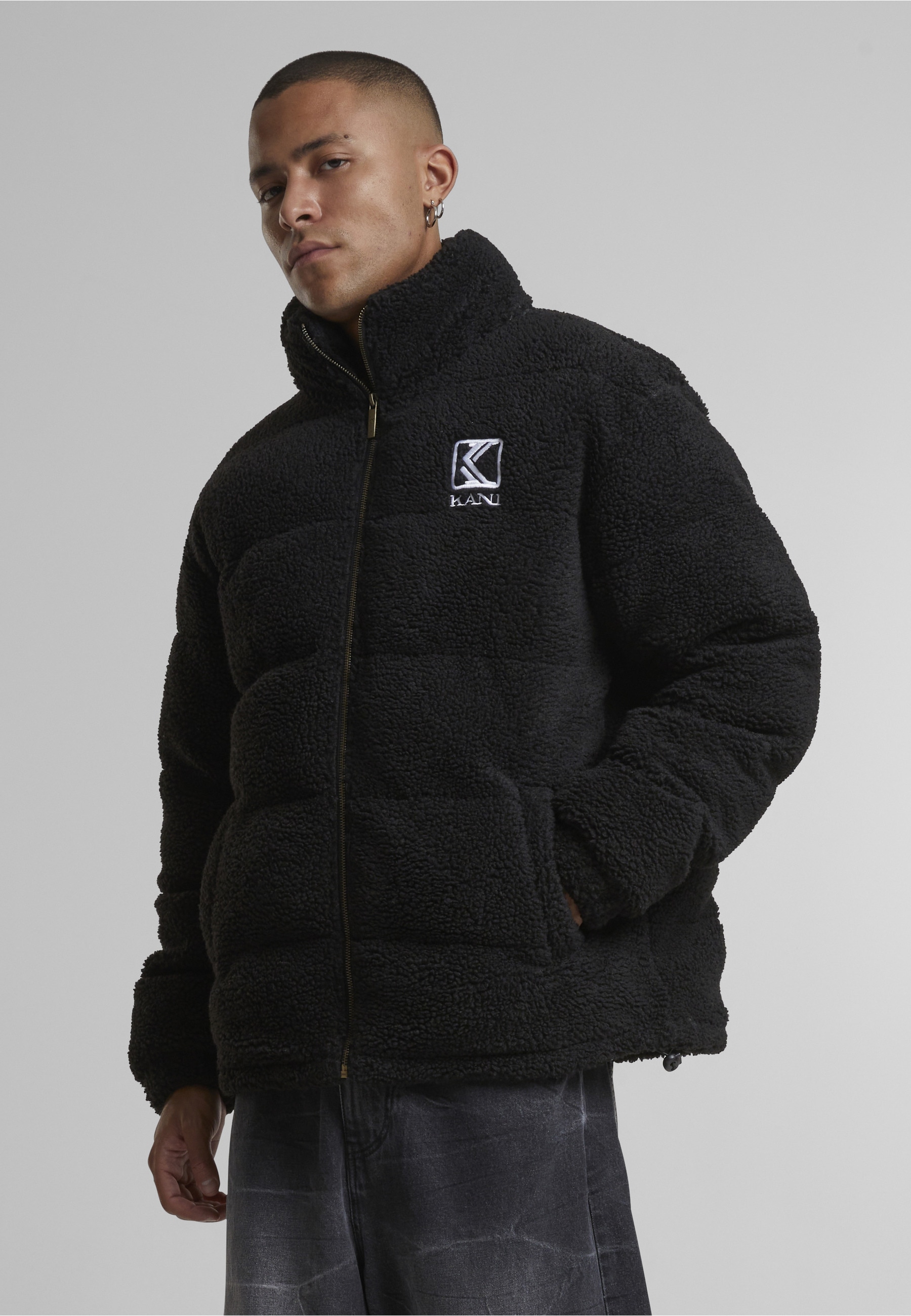 Karl Kani Winterjacke »Karl Kani Herren KM213-070-2 RETRO TEDDY PUFFER JACKET BLACK« 1 Stk. tlg. ohne Kapuze