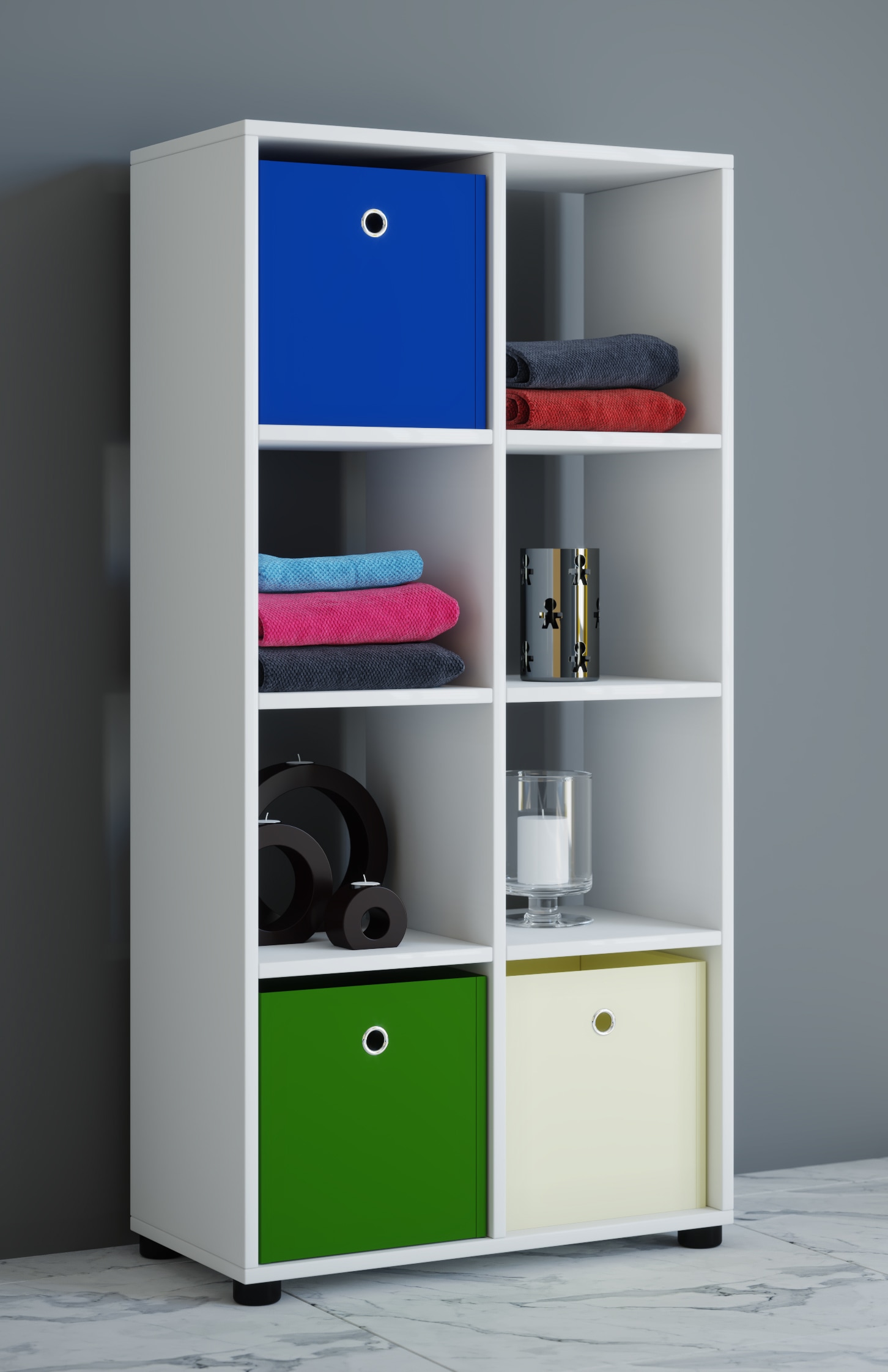 VCM Hochschrank »VCM Holz Badregal | Badschrank | Maße: H. 123 x B. 60 x T. 30 cm | Raumteiler | stehend - Benos-2x4 Fach«, (1 St.)