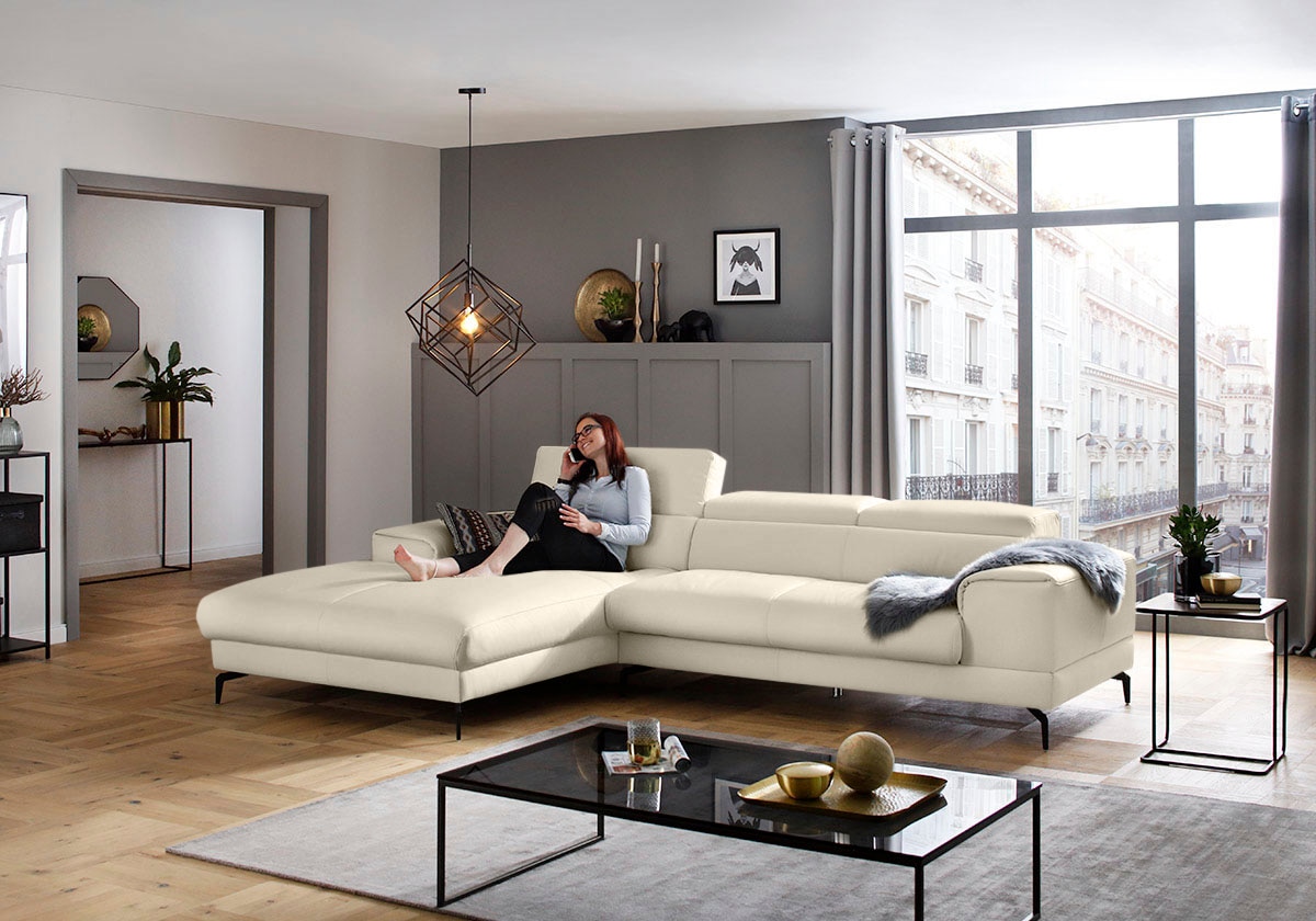 W.SCHILLIG Ecksofa »piedroo, Designsofa mit tollem Sitzkomfort, L-Form«, Kopfteilverstellung, wahlweise mit Sitztiefenverstellung, Breite 303cm