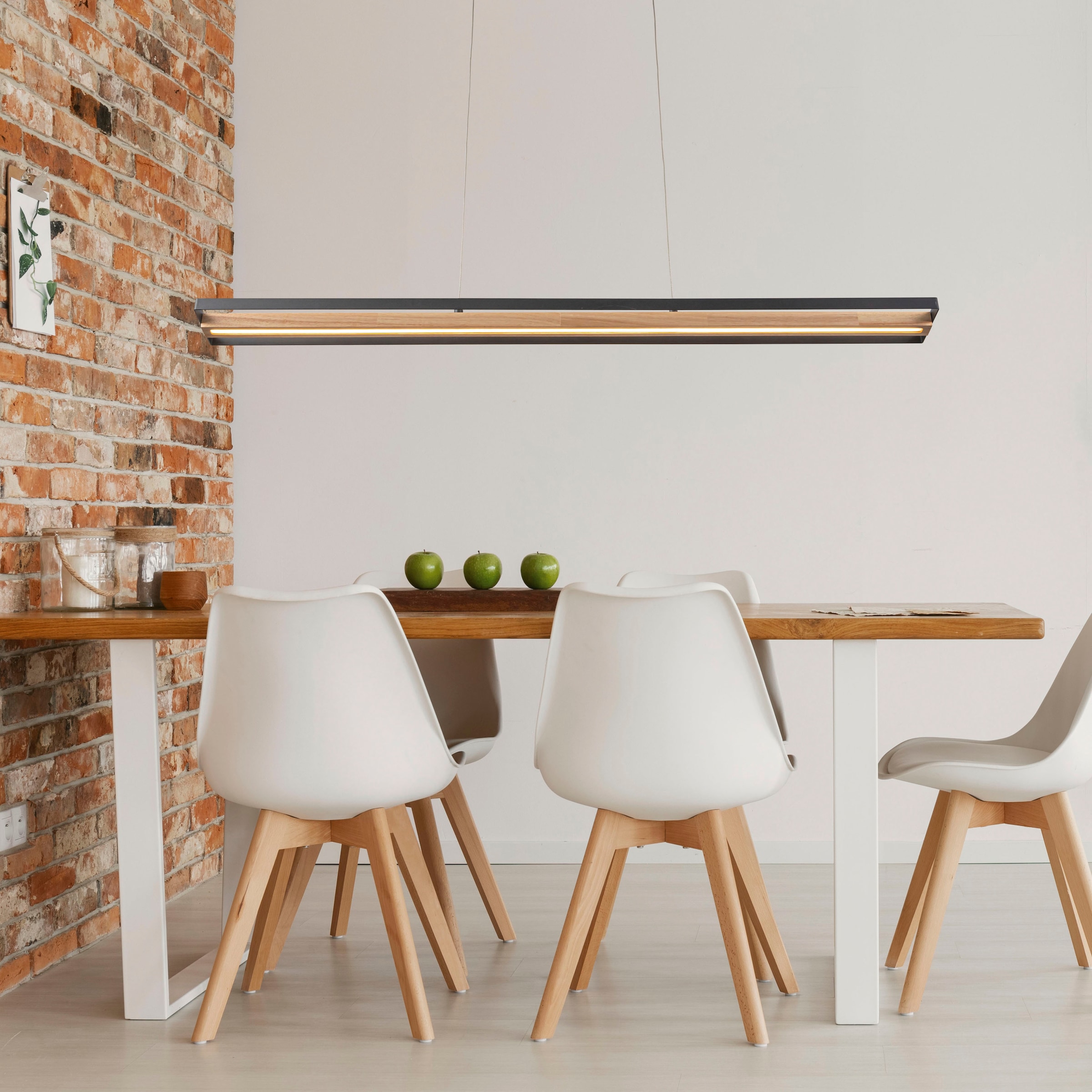 Home affaire LED Pendelleuchte »Percht«, 1 flammig, Leuchtmittel LED-Board | LED fest integriert, in der Höhe anpassbar, Warmweiß, Metallrahmen schwarz, Holz