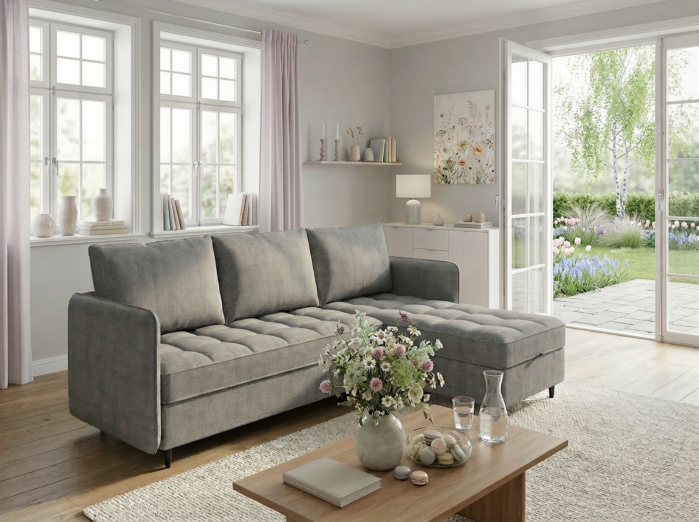 Dorel Home Ecksofa "LINDHUS, Chenille, L-Form, Breite 194cm, verschiedene Stellvarianten" Recamiere, Stauraum, Modulsofa
