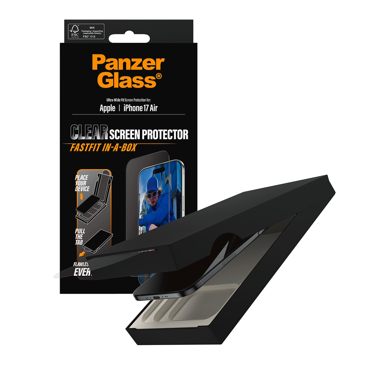 CARE by PanzerGlass Displayschutzglas »Ultra-Wide Fit Screen Protector FASTFIT IN-A-BOX«, für Apple iPhone Air, Displayschutzfolie, Schutzfolie, Bildschirmschutz, kratz- & stoßfest