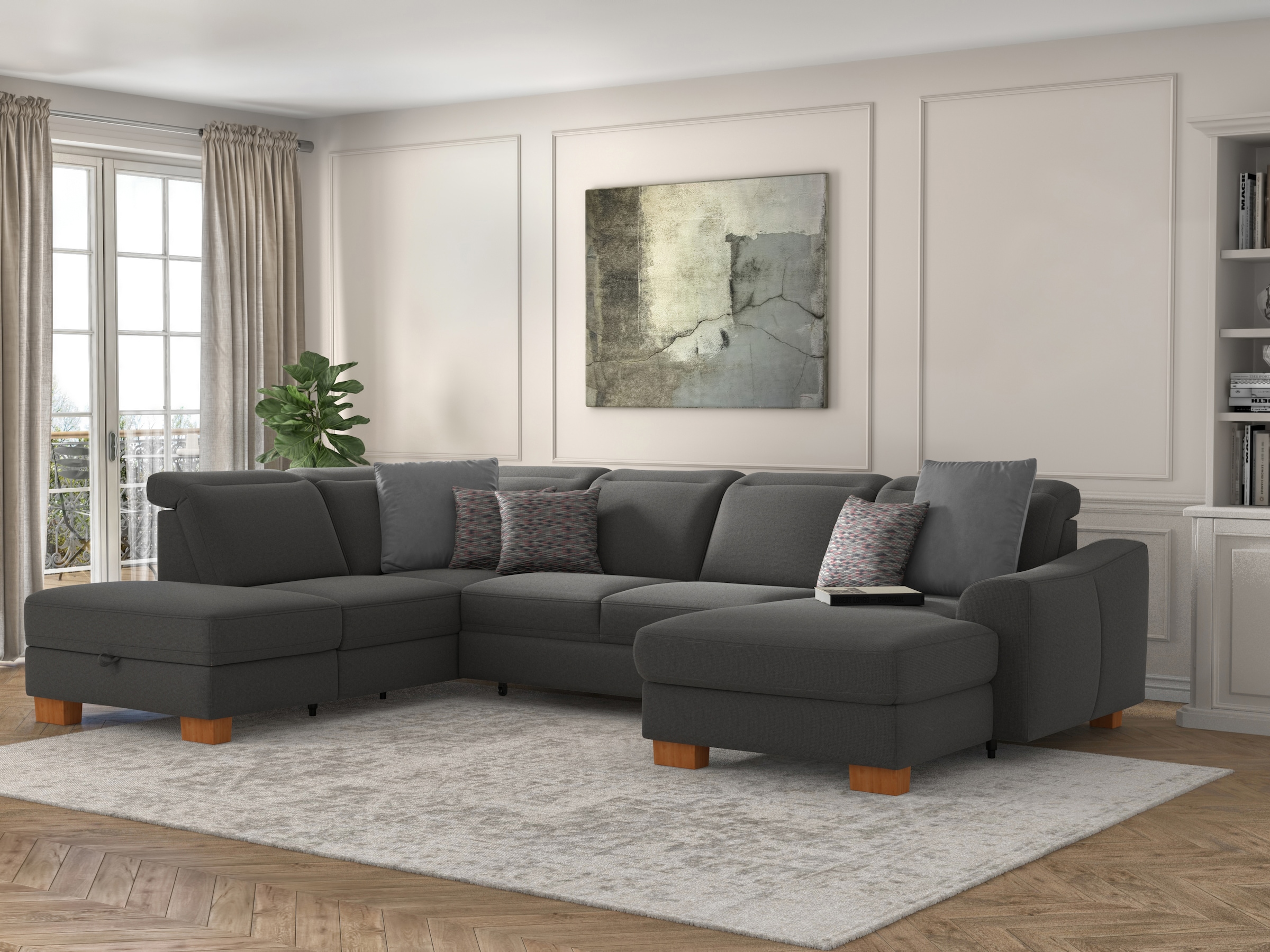 sit&more Wohnlandschaft »Dundee U-Form«, mit Federkern und Massivholzfüßen, wahlweise mit Kopfteilverstellung