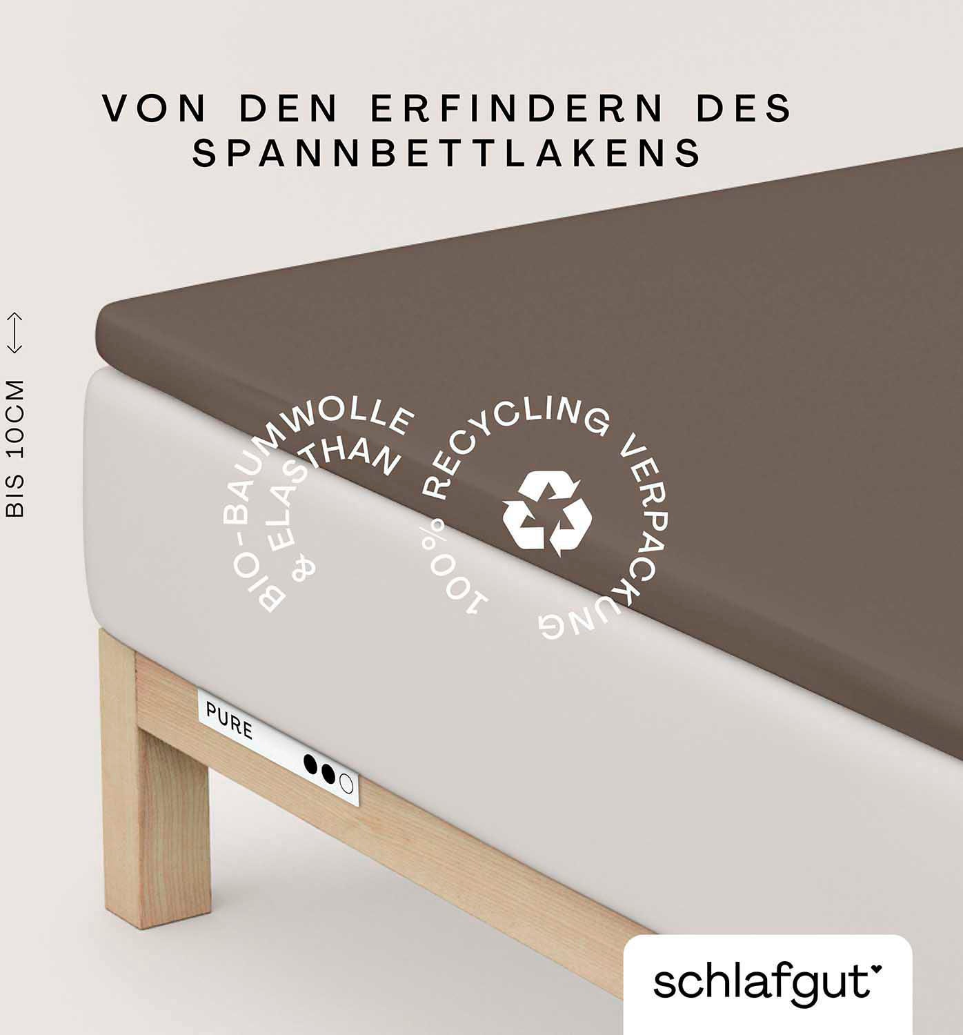 Schlafgut "PURE TOPPER Bio-Baumwolle mit Elasthan 170 g/m² für Topper bis 10 cm" PREMIUM Laken für Matratzen bis 10 cm Höhe, dehnbar, blickdicht