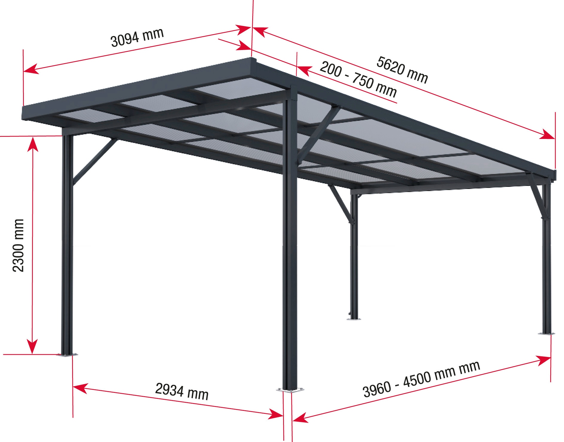 GUTTA Einzelcarport »Premium«, Aluminium, 293,4 cm, weiß, Dacheindeckung Polycarbonat klar