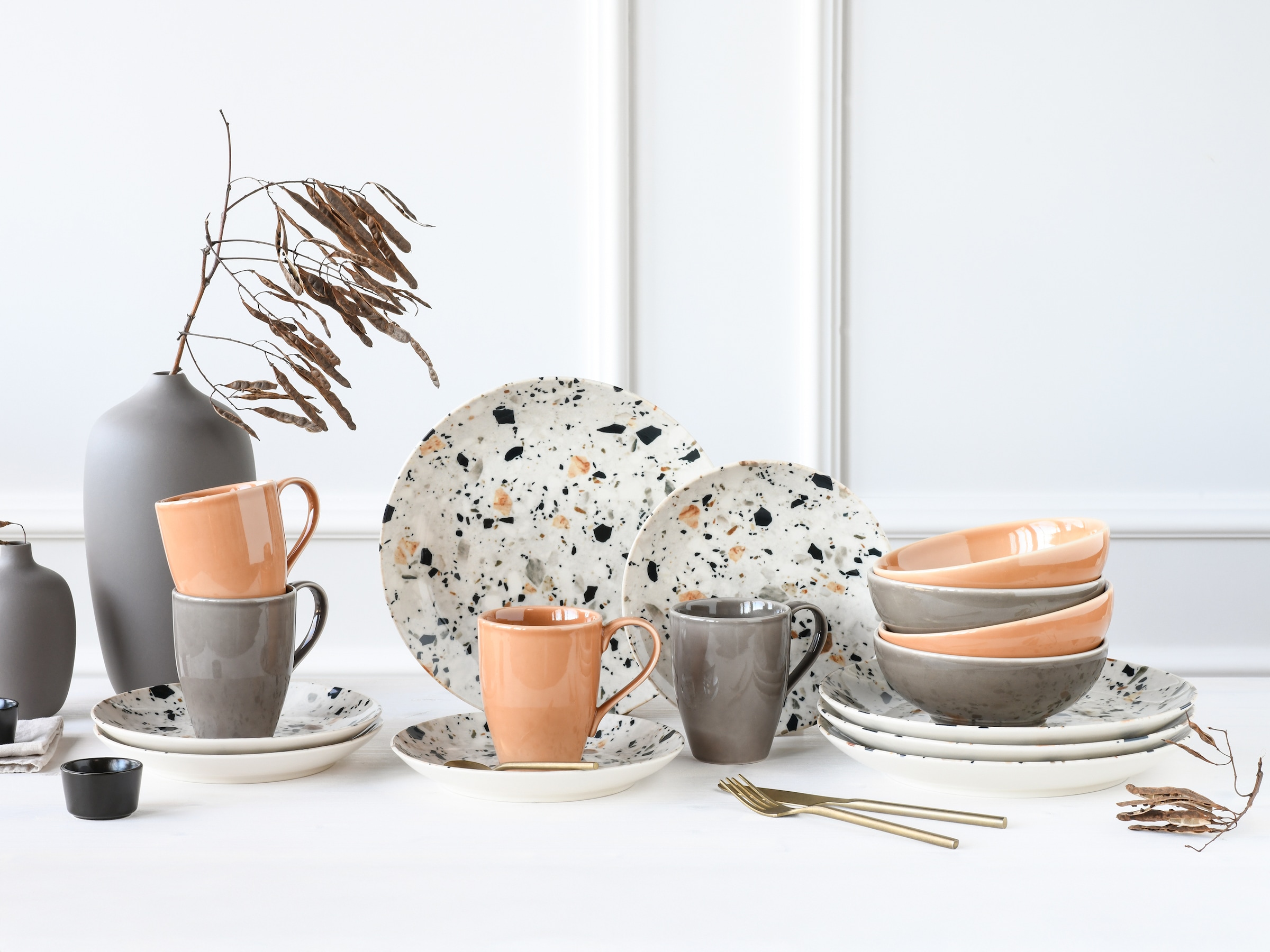 CreaTable Kombiservice »Terrazzo Mix, Service 16-tlg.« Unregelmäßige Steine, Steinoptik