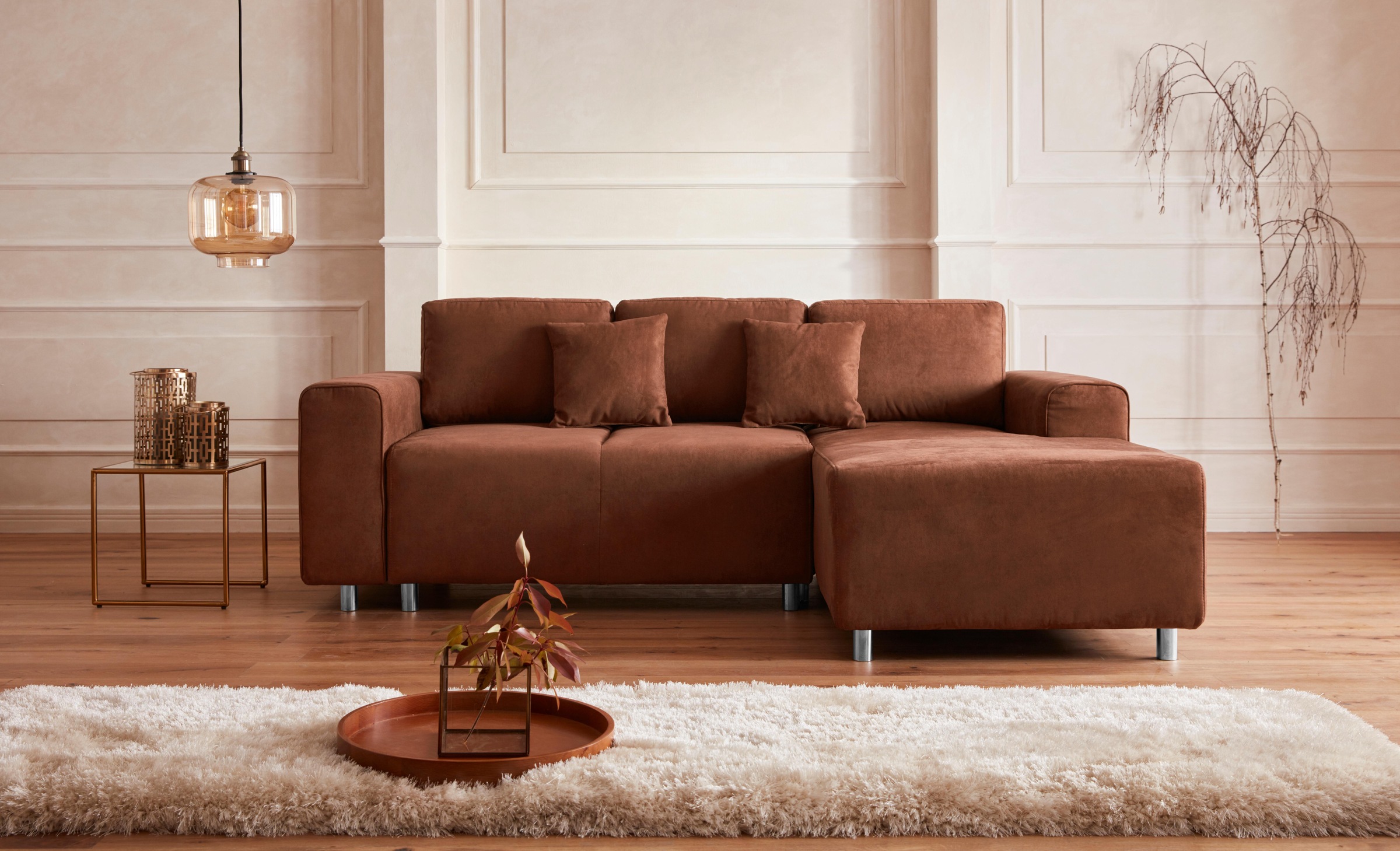 Guido Maria Kretschmer Home&Living Ecksofa »Györ«, L-Form, wahlweise mit Bettfunktion und Bettkasten incl. 2 Zierkissen