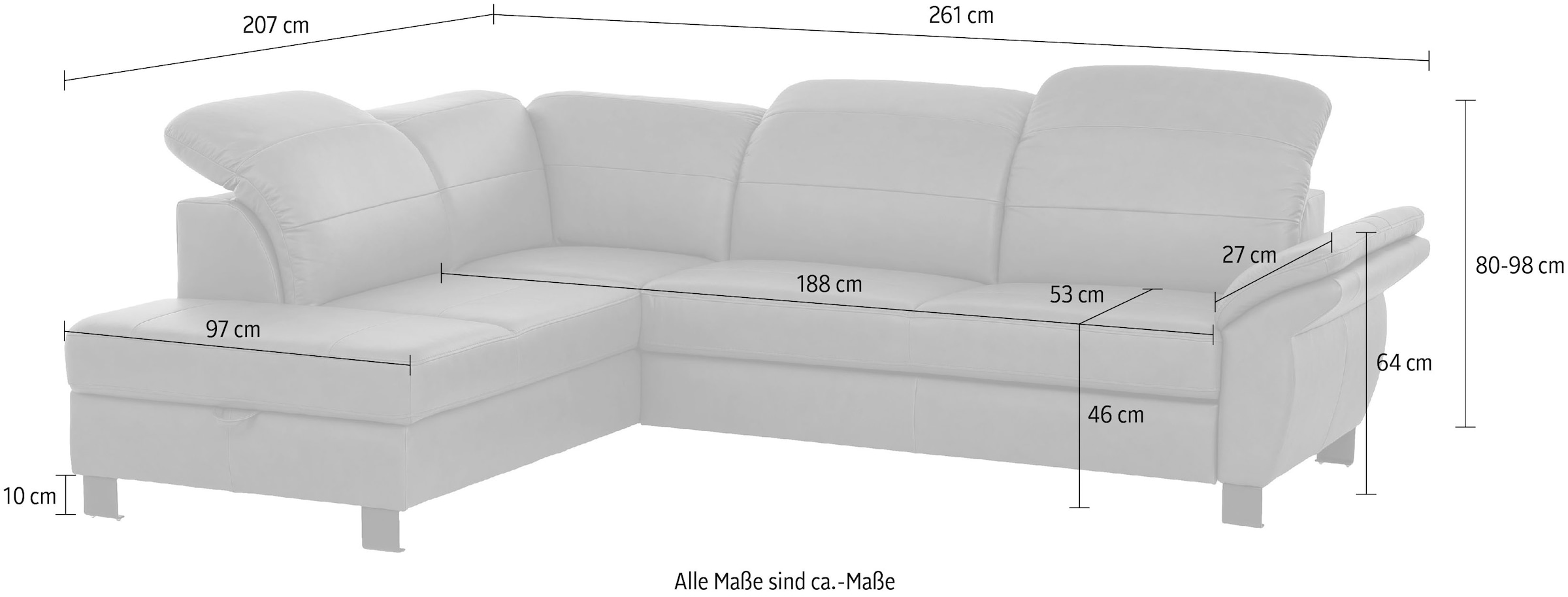 exxpo - sofa fashion Ecksofa »Fado, L-Form«, mit Kopfteilverstellung, wahlweise Bettfunktion u. Bettkasten