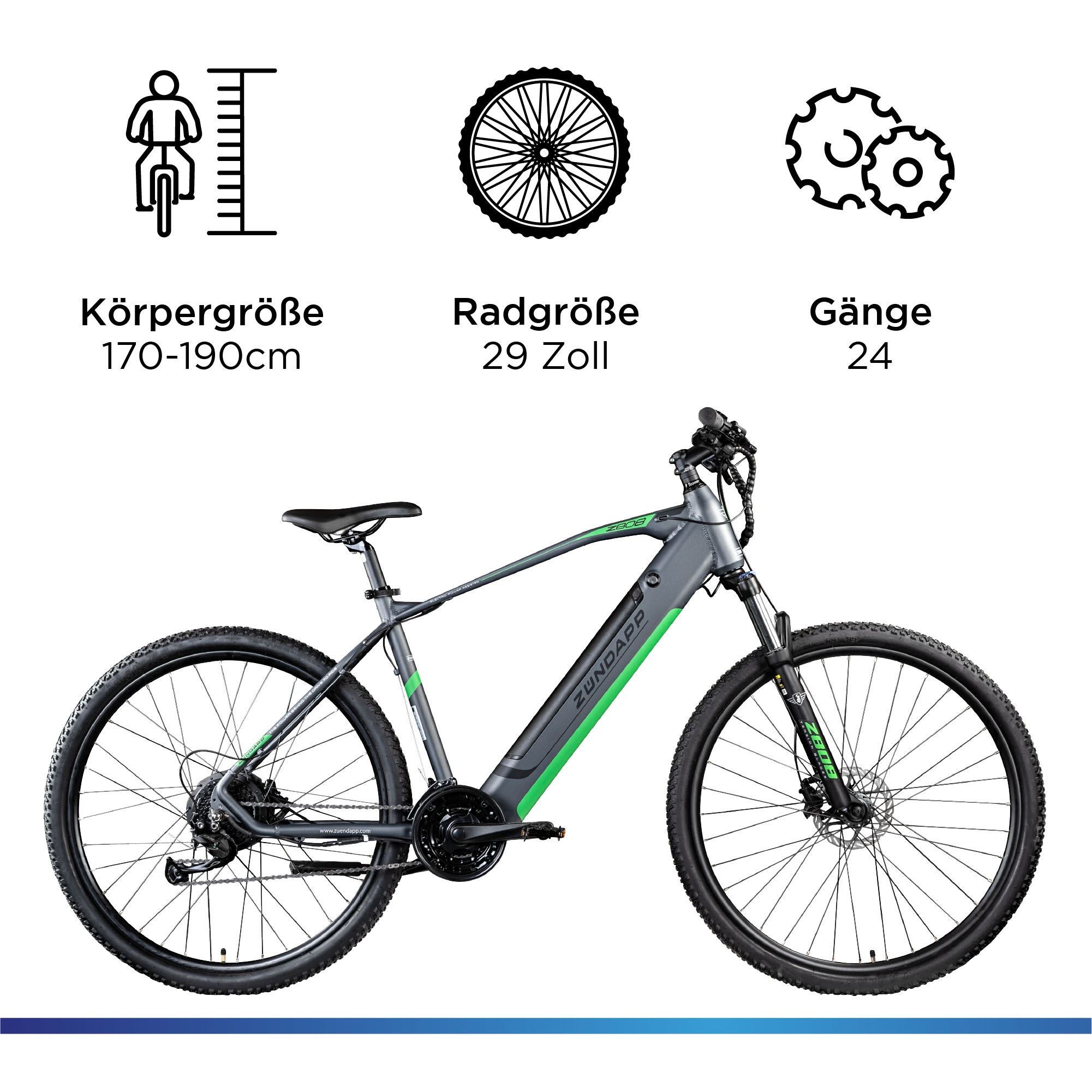 Zündapp E-Bike »Z808«, 24 Gang, Heckmotor 250 W, Pedelec, Elektrofahrrad für Damen u. Herren, MTB