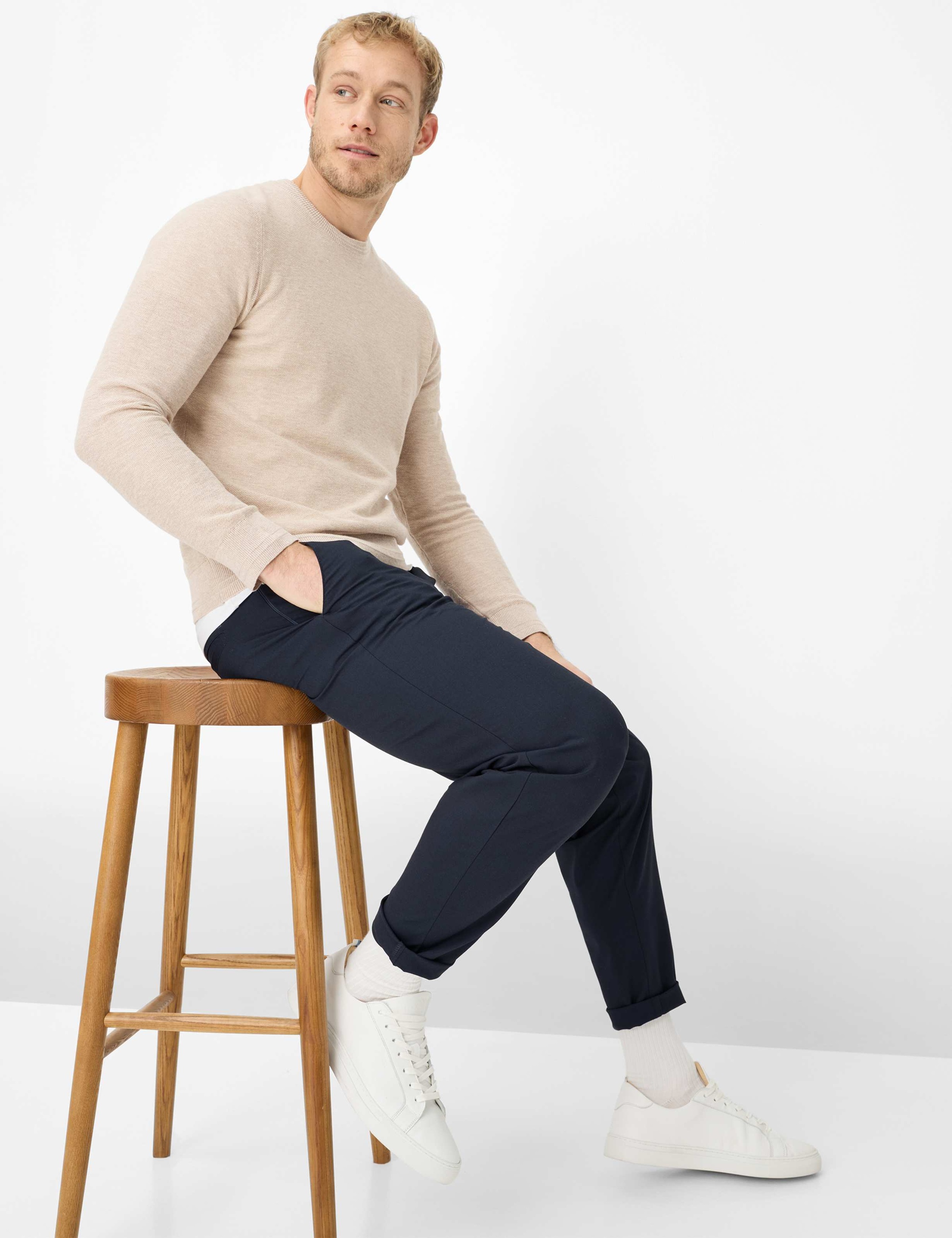 Chinohose BRAX "Style PHIL", Herren, Gr. 31, Länge 32, navy, Web, 66% Polyester, 28% Viskose, 6% Elasthan, Hosen Chinohose 5