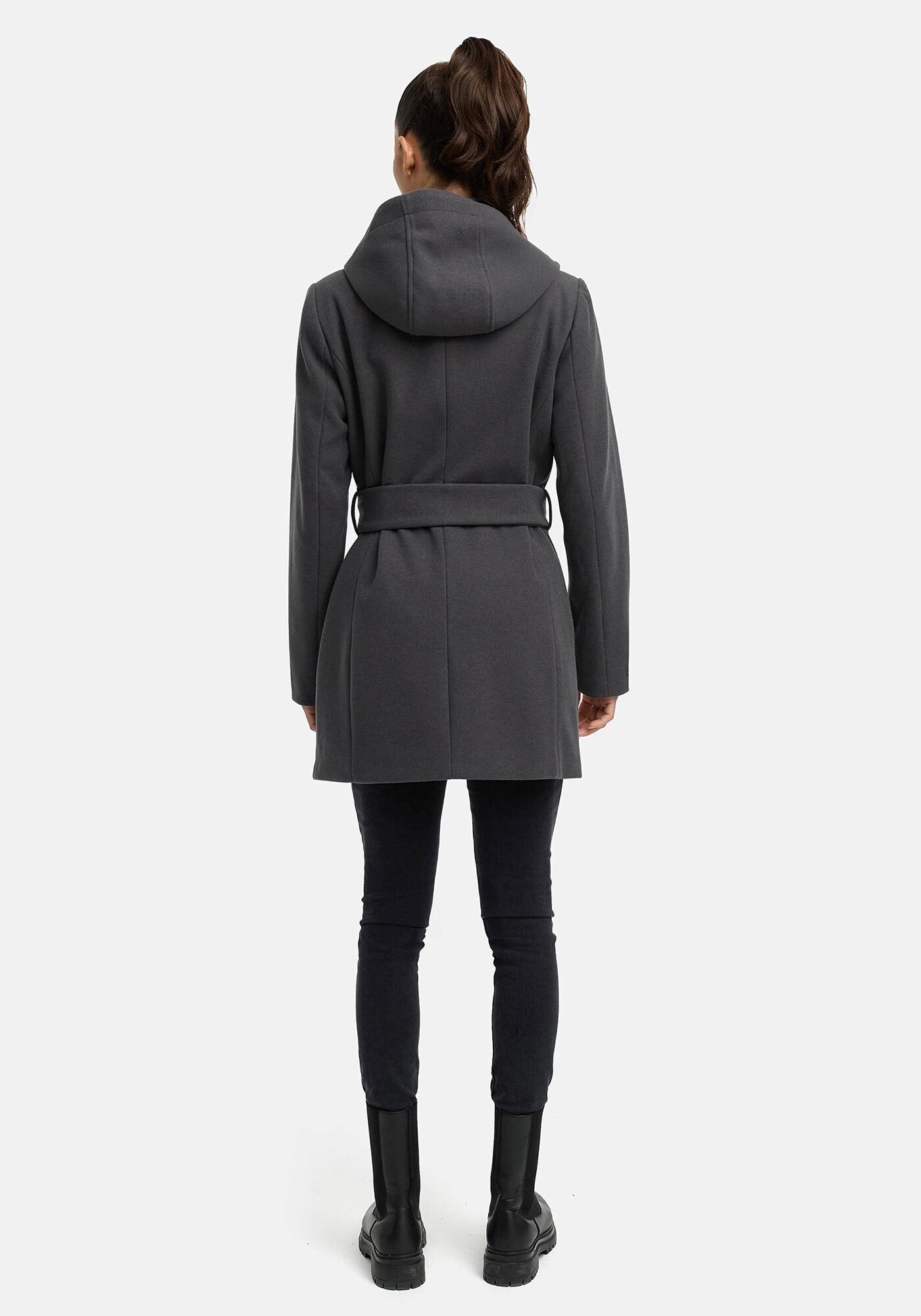 Marikoo Kurzmantel »Katalinaa«, Eleganter Wickel Mantel mit Taillengürtel und Oversized Hood Kapuze