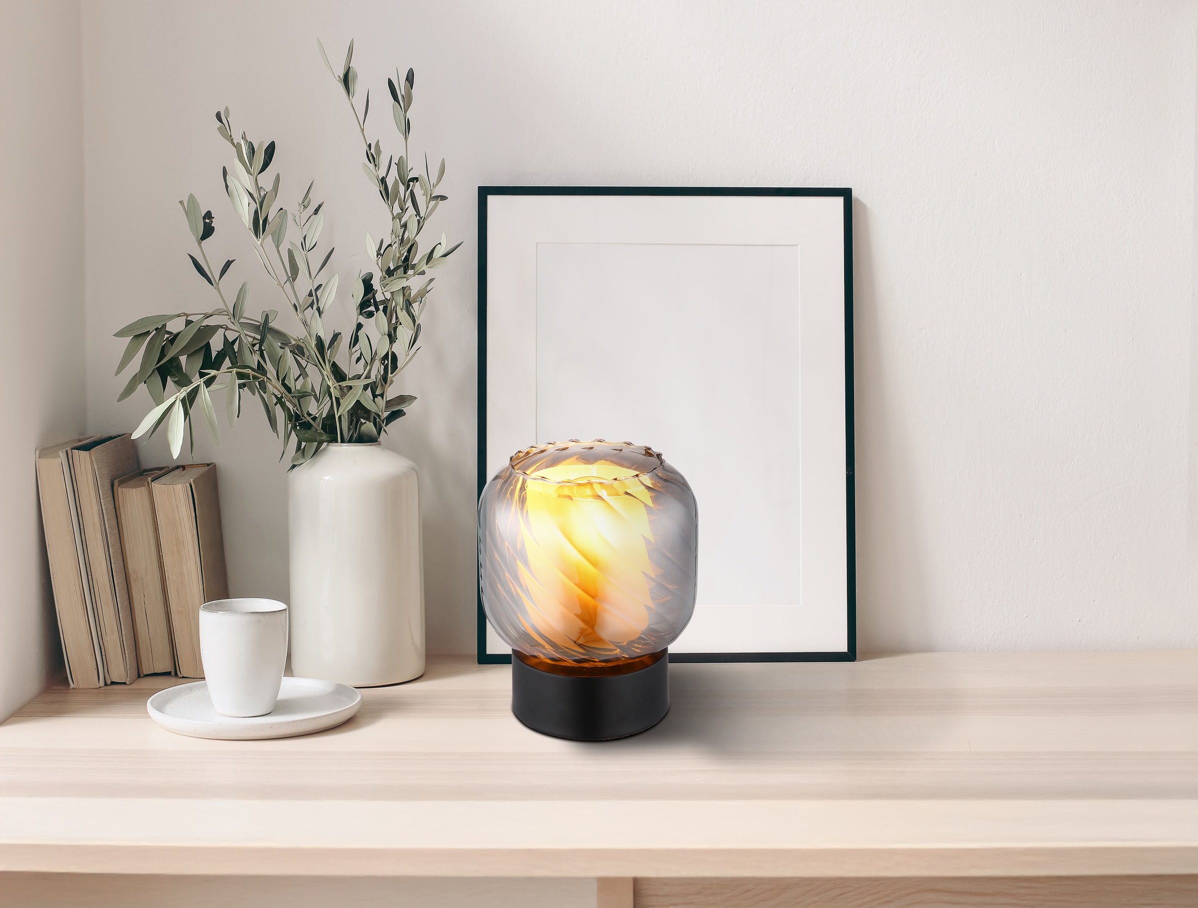 GLOBO LIGHTING Tischleuchte »XIA« E27 1 Stk. Tischlampe Glas rauchfarben opal Schlafzimmer Flur