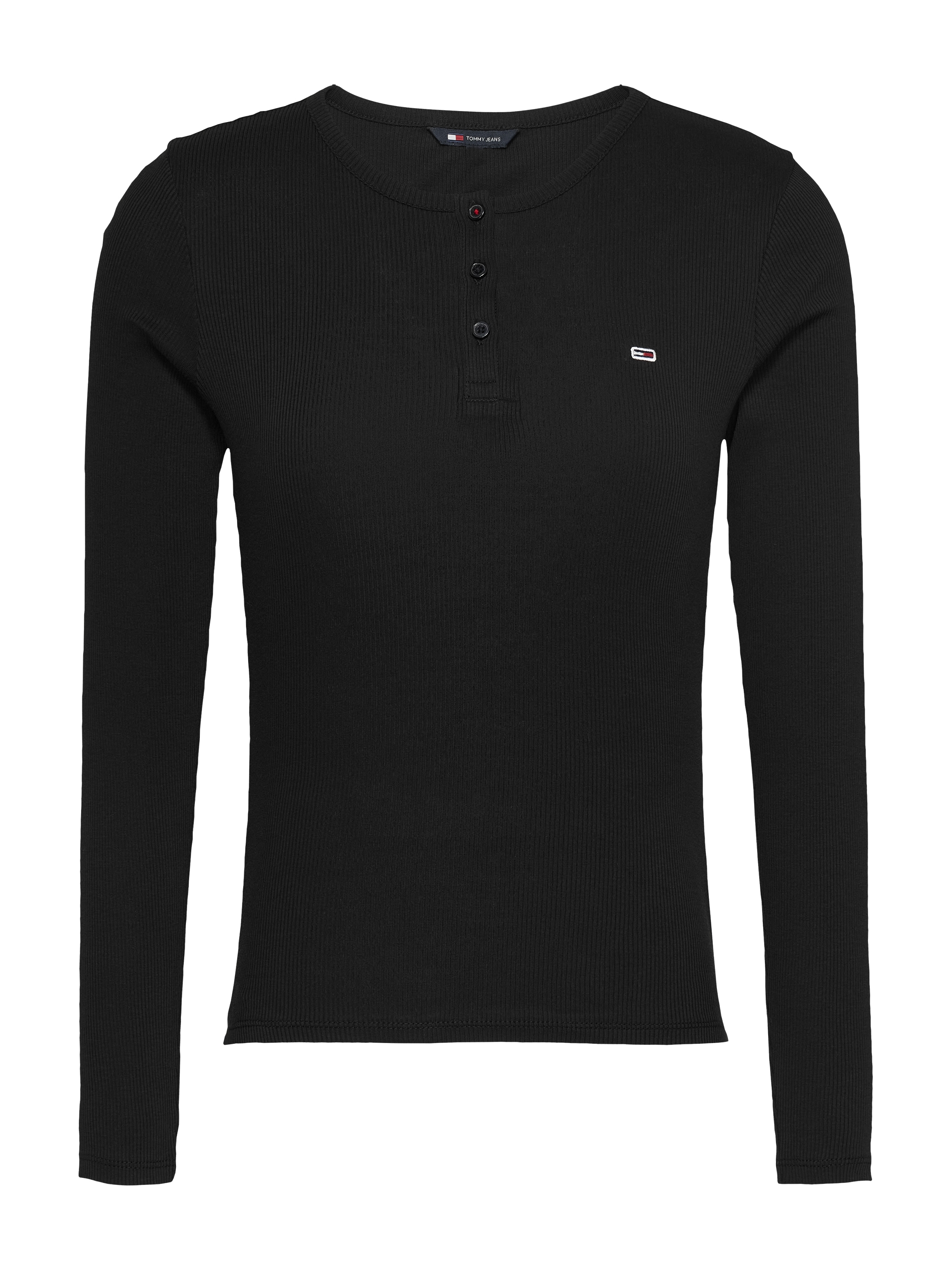 Tommy Jeans Curve Langarmshirt »TJW SLIM BUTTON RIB«, in Großen Größen, Rippoptik, mit Loogstickerei