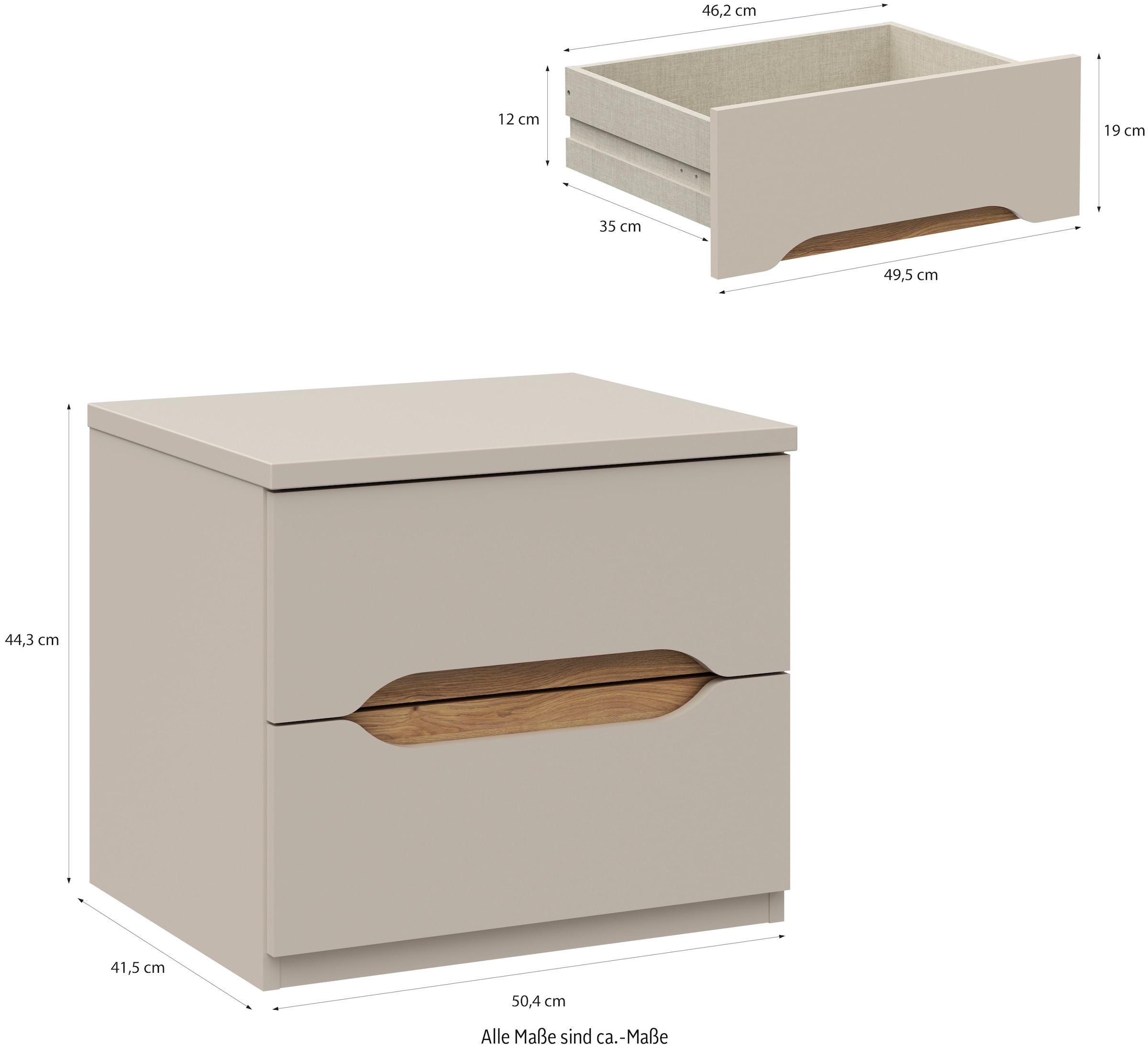 FORTE Nachtkommode, B/H/T 50,4/44,3/41,5 cm Nako ohne Griffe
