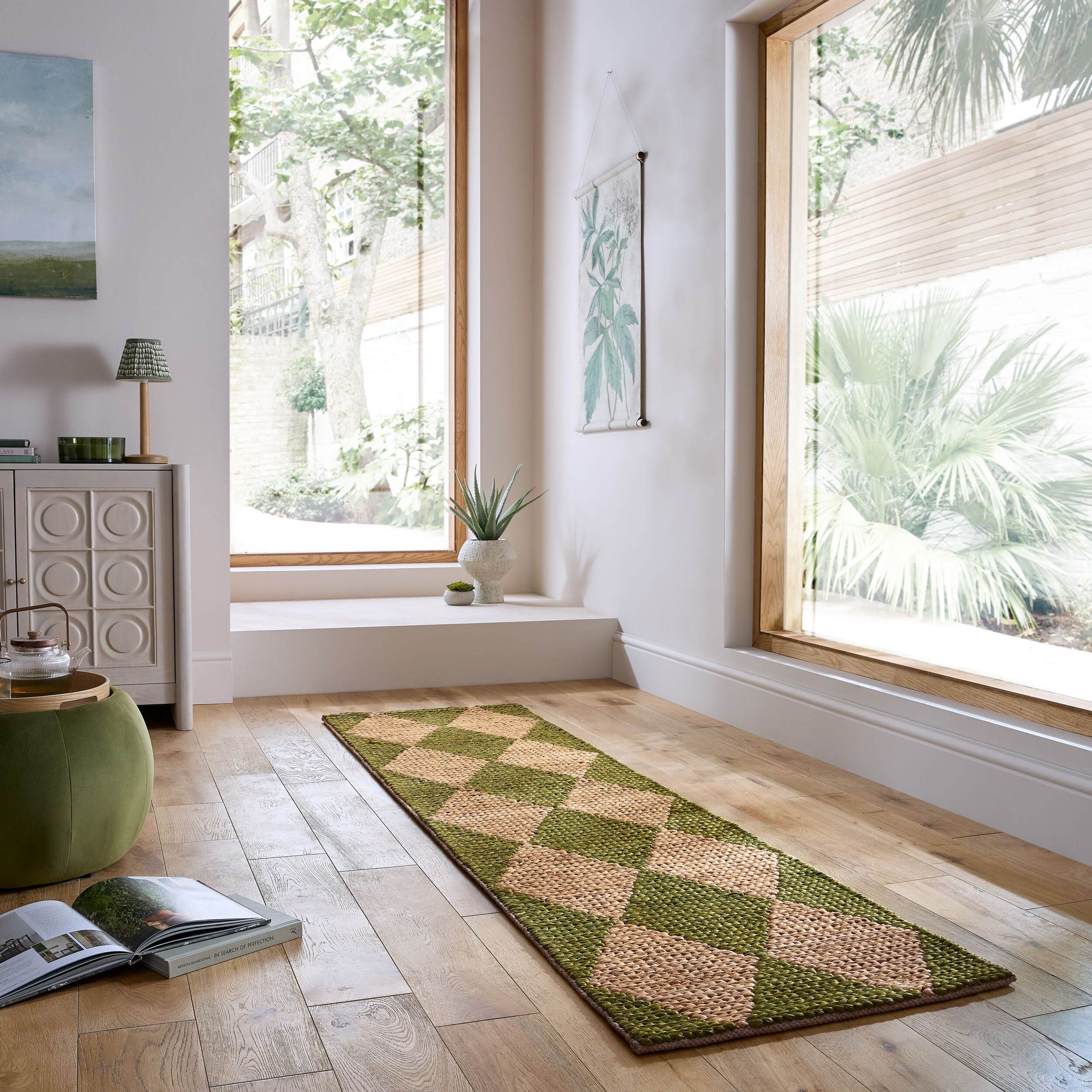 Teppich FLAIR RUGS "Effie Diamond", grün, B:80cm H:5mm L:230cm, Baumwolle, Jute, Teppiche, Teppich, handgeknüpft 2