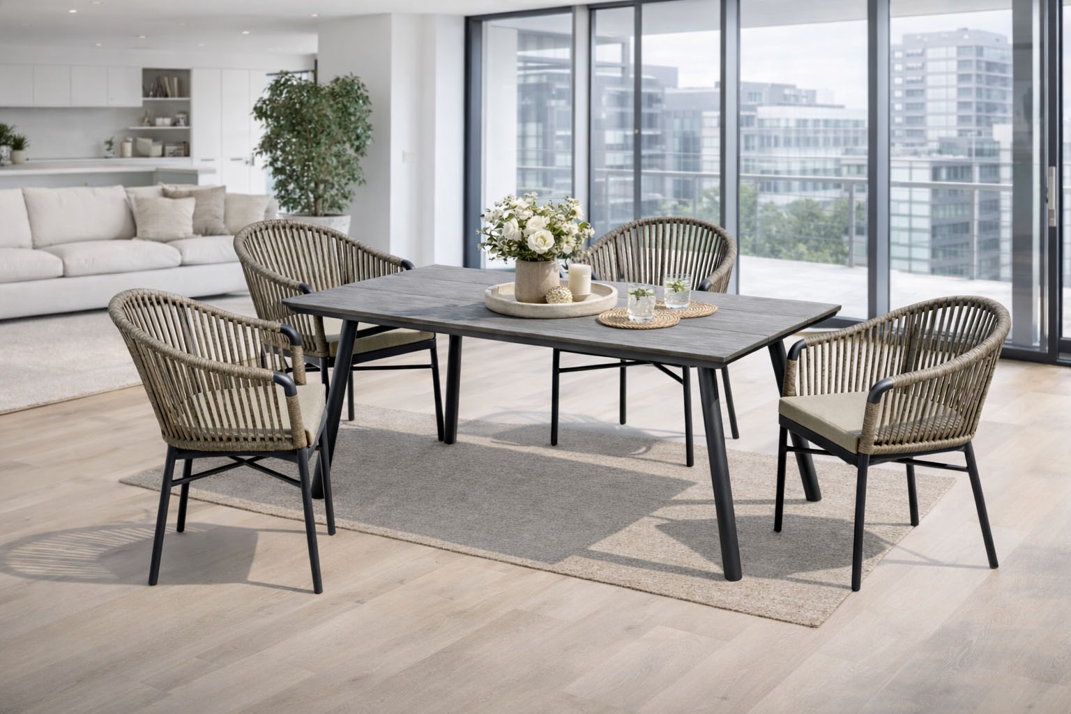 Destiny Garten-Essgruppe »TORNO SAN MARINO 4 Se + Tisch RE180x90cm anthr.« Set, 5 tlg. Aluminium, Rope, Polywood