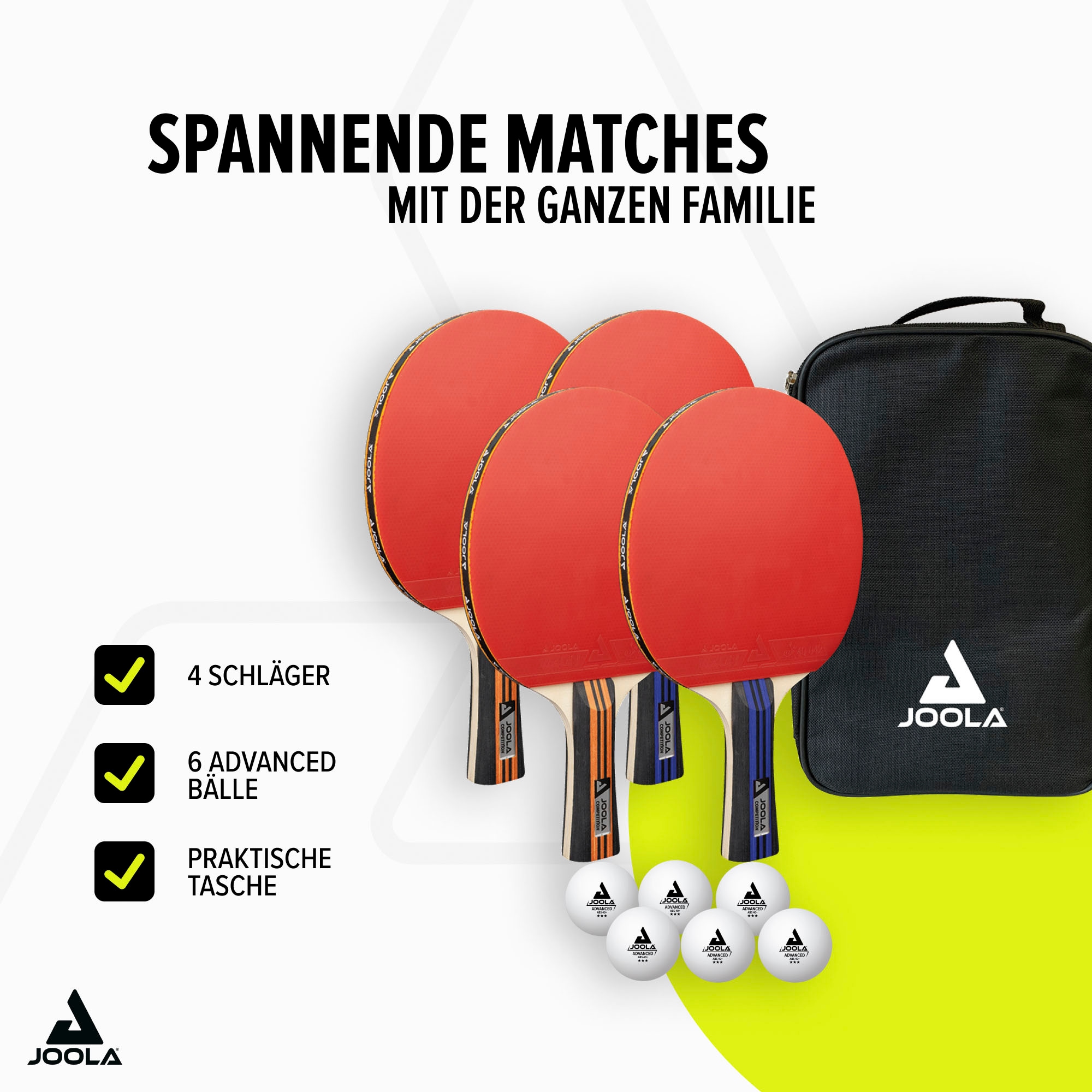 Joola Tischtennisschläger »TT-Set Family Advanced«, (Set, mit Bällen-mit Schlägerhülle)