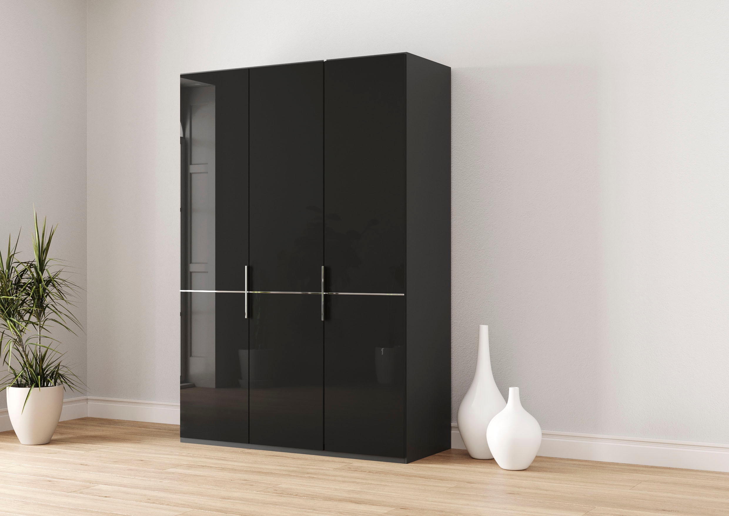 Musterring Kleiderschrank "Imola W" Einlegeböden und Kleiderstangen,mit Glastüren und Aufleistung in Chrom