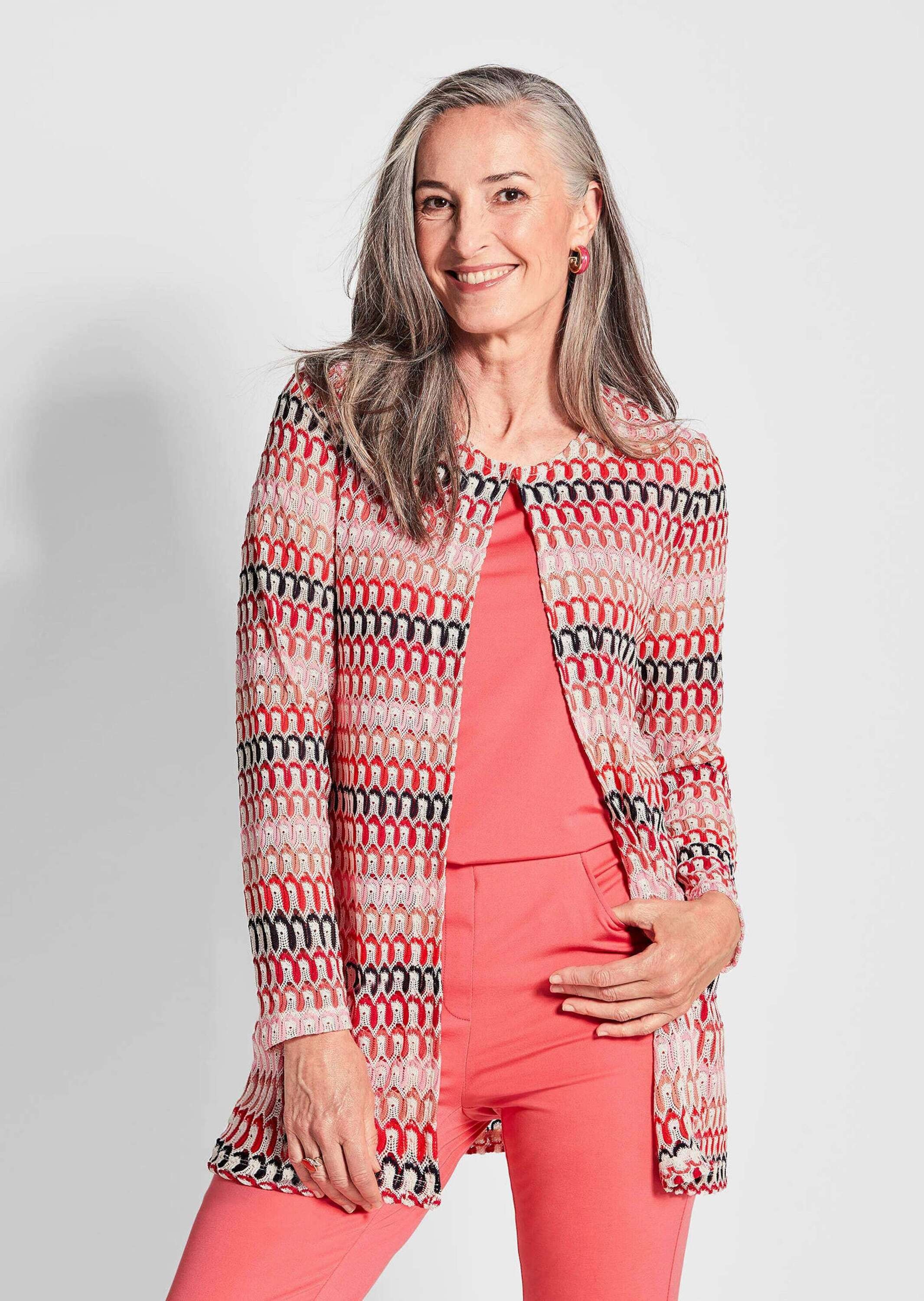 Thumbnail - GOLDNER Kurzjacke "Kurzgröße Langarm Spitzenjacke aus Jersey" Ringelverlauf in Häkel-Optik