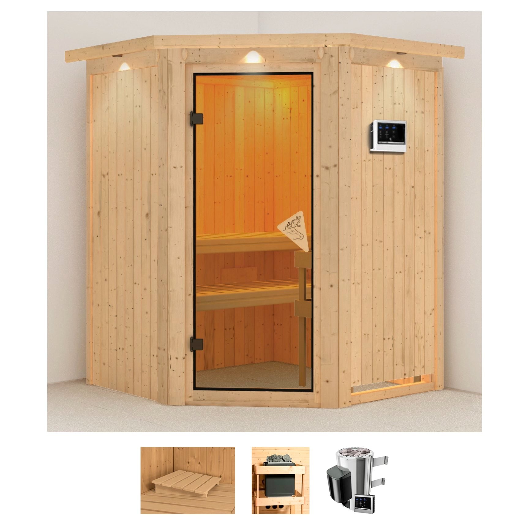 Karibu Sauna "Nanna" Set, Ofen 3,6 kW externe Strg.easy