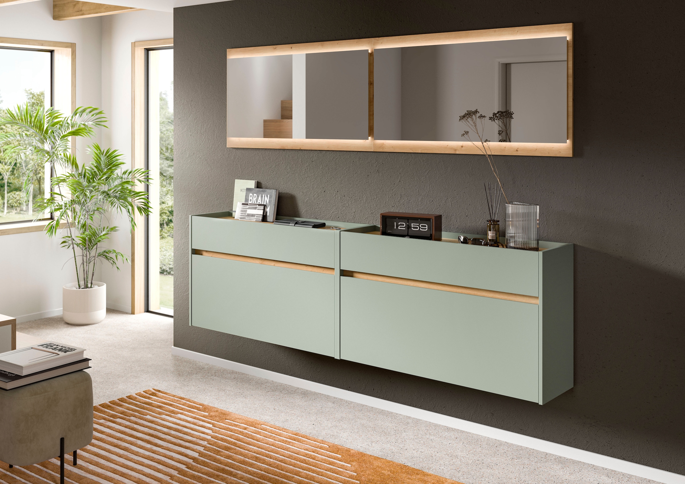 Home affaire Garderoben-Set "EVRID, 4-teilig, Breite 220 cm, inkl. Beleucht günstig online kaufen