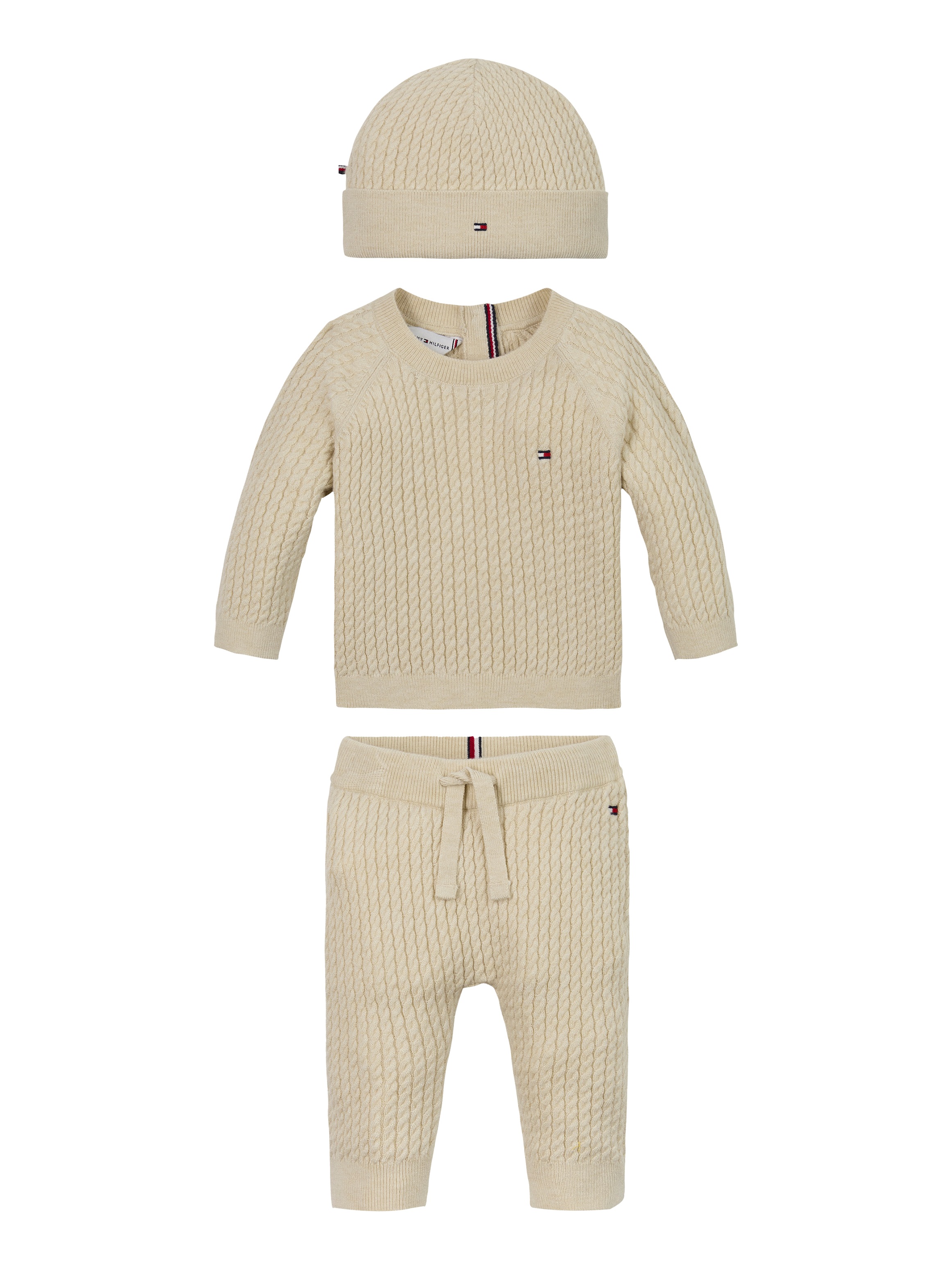 Tommy Hilfiger Shirt, Hose, Jacke & Mütze »CABLE KNITTED SET GIFTBOX«, mit Zopfmuster, mit Raglanärmeln