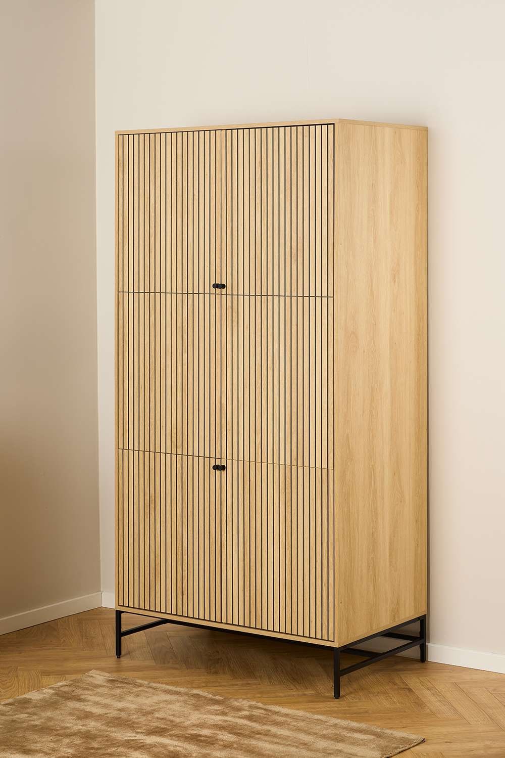 ACTONA GROUP Garderobenschrank »Albany«, Eiche-Optik, Lamellenfront, 4 Türen, 6 Einlegeböden; B: 99 cm