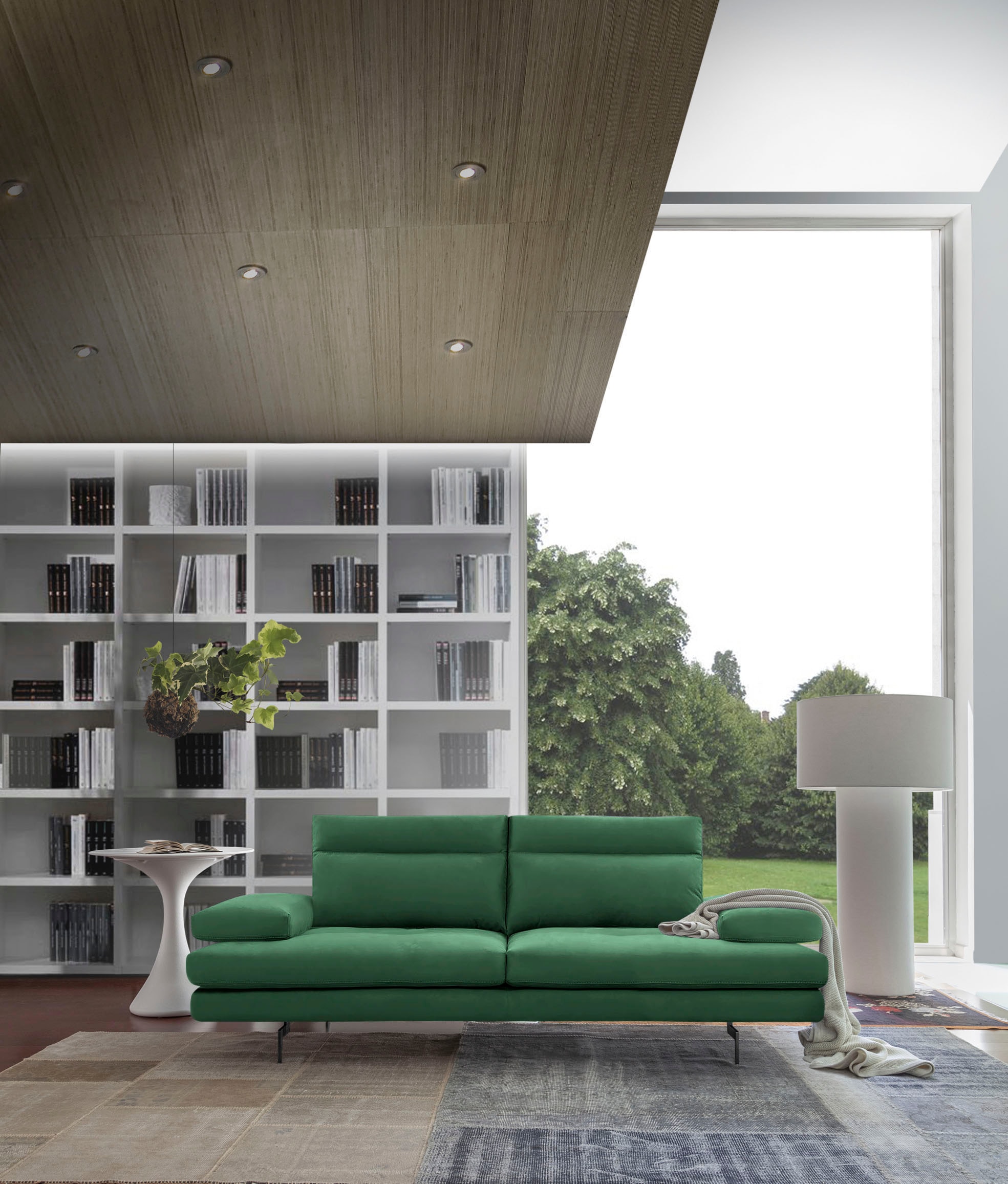 CALIA ITALIA 3-Sitzer "Toby Wing, 208 cm breit, Designsofa, hochwertige Verarbeitungsdetails" inkl. Sitztiefenverstellung und Armteilfunktion, Füße in Schwarz matt
