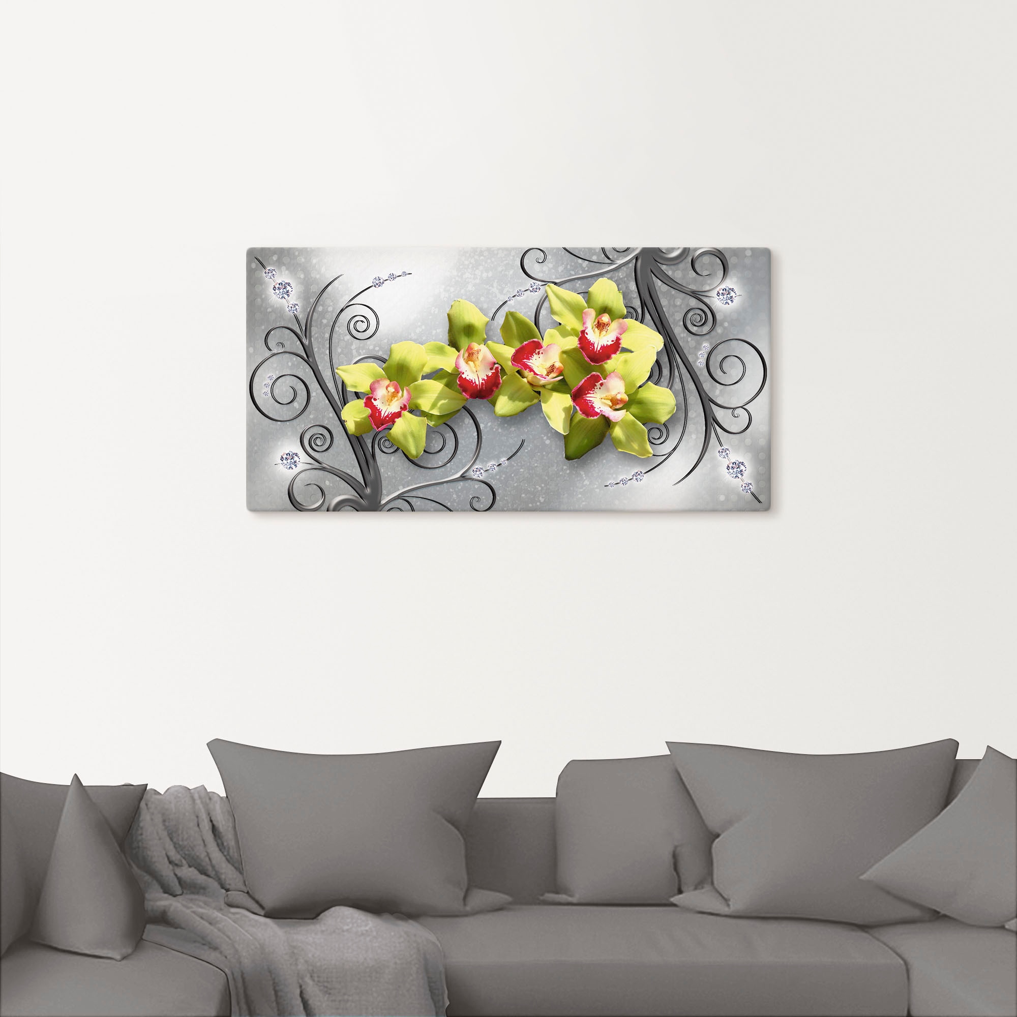Artland Wandbild »Grüne | Poster Größen Wandaufkleber oder Leinwandbild, in Orchideen auf versch. St.), bestellen Blumenbilder, Ornamenten«, (1 BAUR Alubild, als