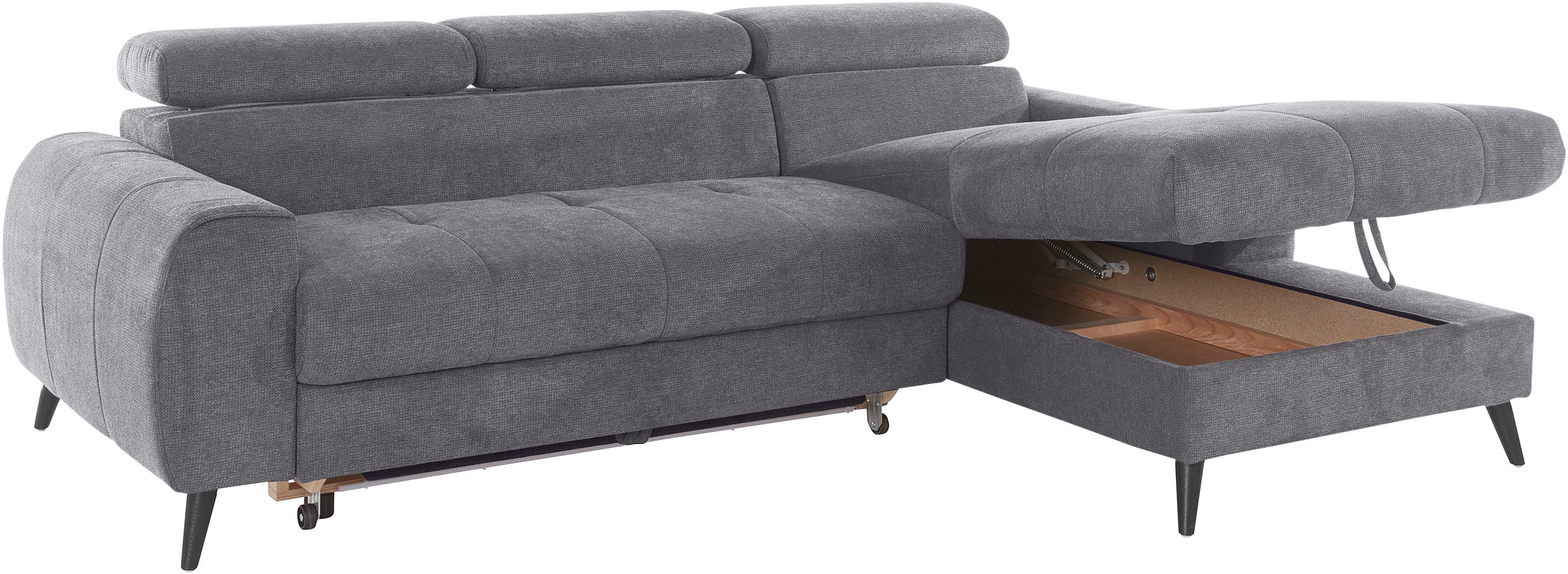 COTTA Ecksofa »Mia L-Form mit 3 Zierkissen«, wahlweise mit Bettfunktion, Bettkasten, Beleuchtung & Wireless-Charger