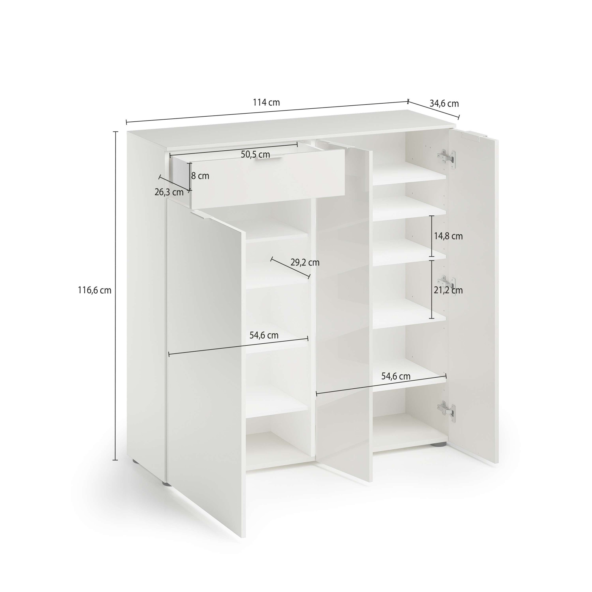 Home affaire Schuhschrank »ATRIO, Kommode, Schuhkommode,3 Türen, 1 Schublade, Hochglanz lackiert« 1 Stk. tlg. Breite 120 cm,Höhe 116,6 cm, ca. 24 paar Schuhe, Made in Italy
