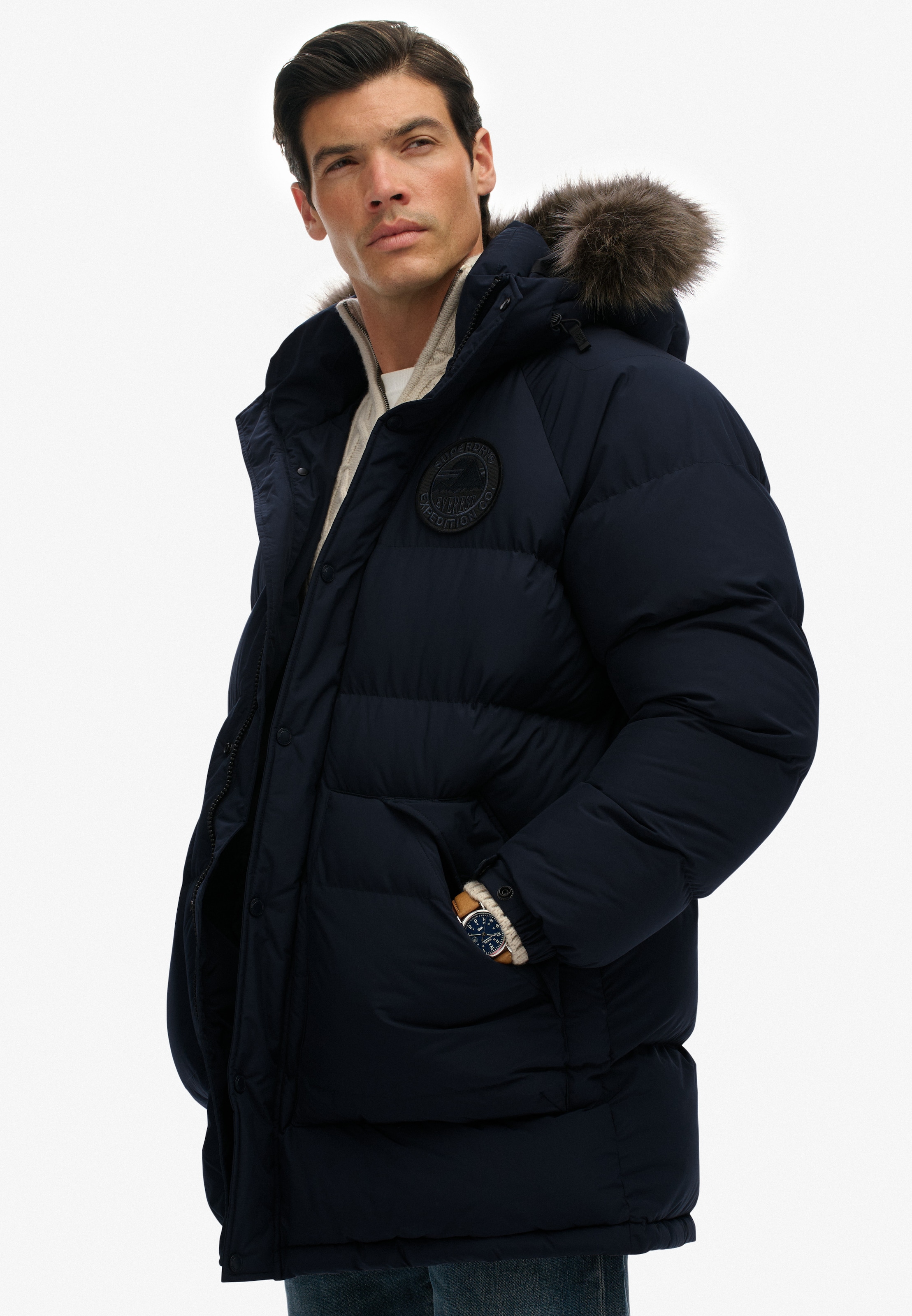 Superdry Steppjacke »EVEREST LONGLINE BAFFLED PARKA«, mit Kapuze
