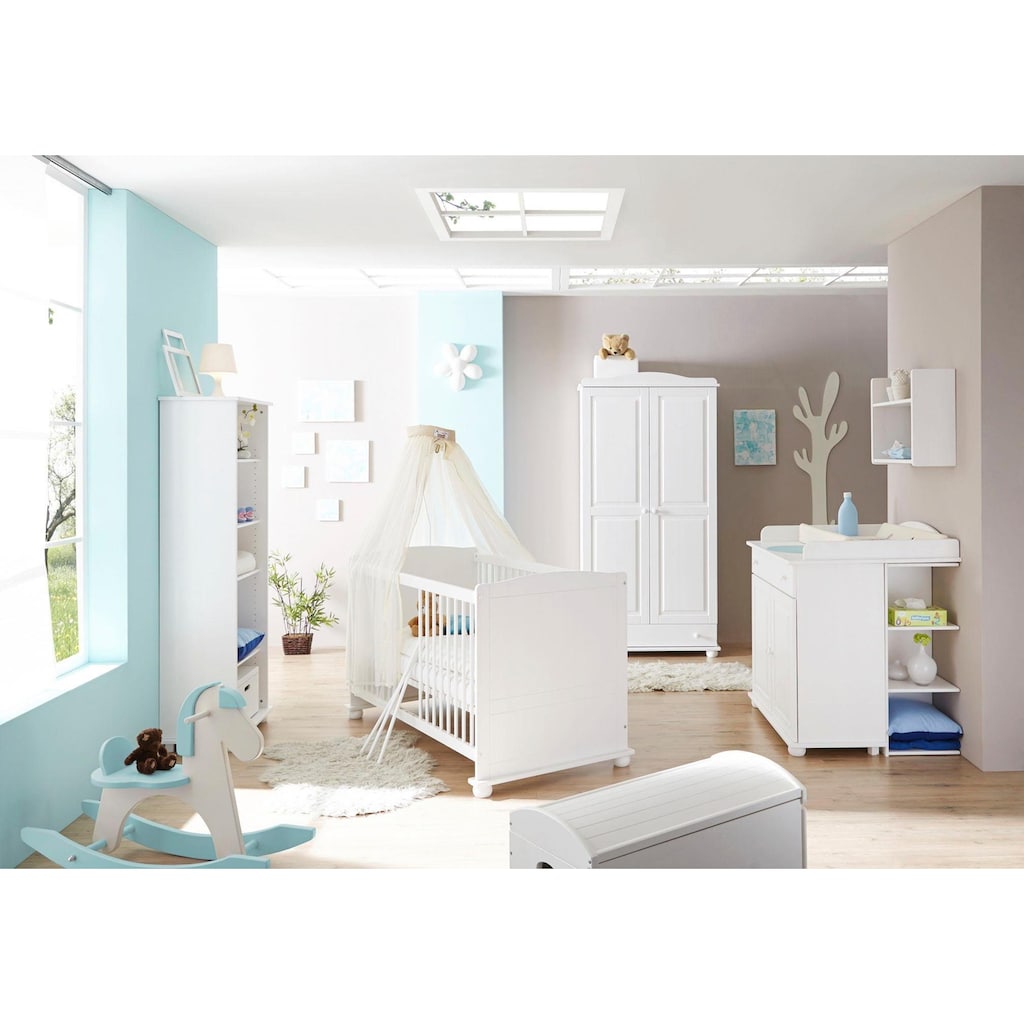 Ticaa Babyzimmer-Komplettset »Adam«, (Set, 5 St., Bett + Wickelkommode + Schrank + Unterstellregal + Standregal)