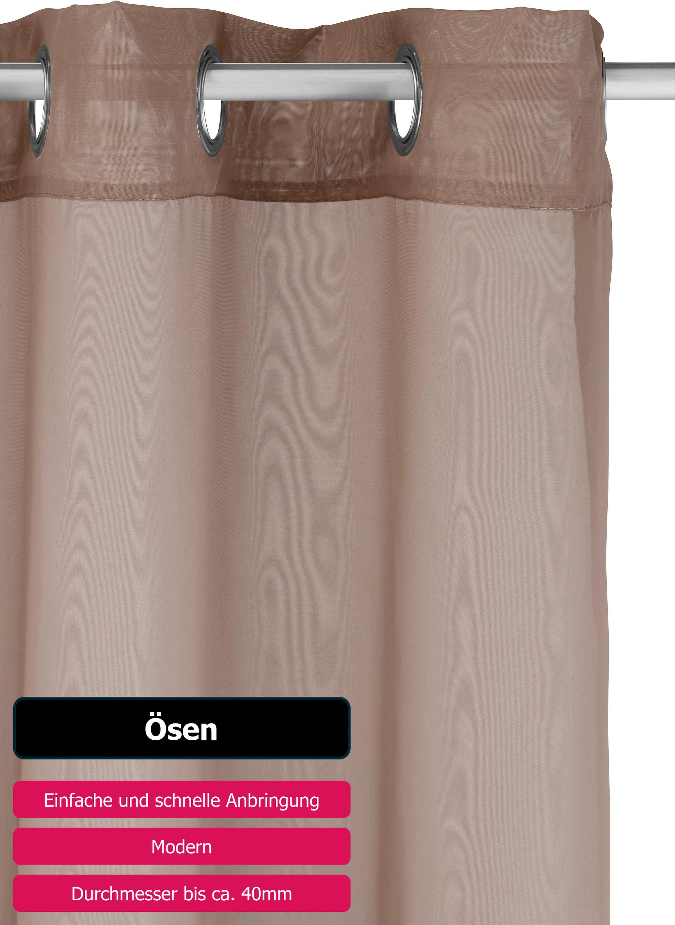my home Gardine »XANA mit Ösen, Kräuselband oder Schlaufen«, (1 St.), Bestseller, einfarbig, 1 bzw. 2 Schals, pflegeleicht, Schal