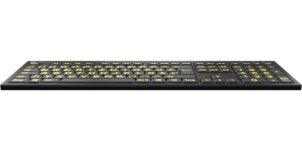 Logickeyboard Slimline-Tastatur »XL-Print Yellow on Black DE (PC/Nero)«, (Ziffernblock-USB-Hub)