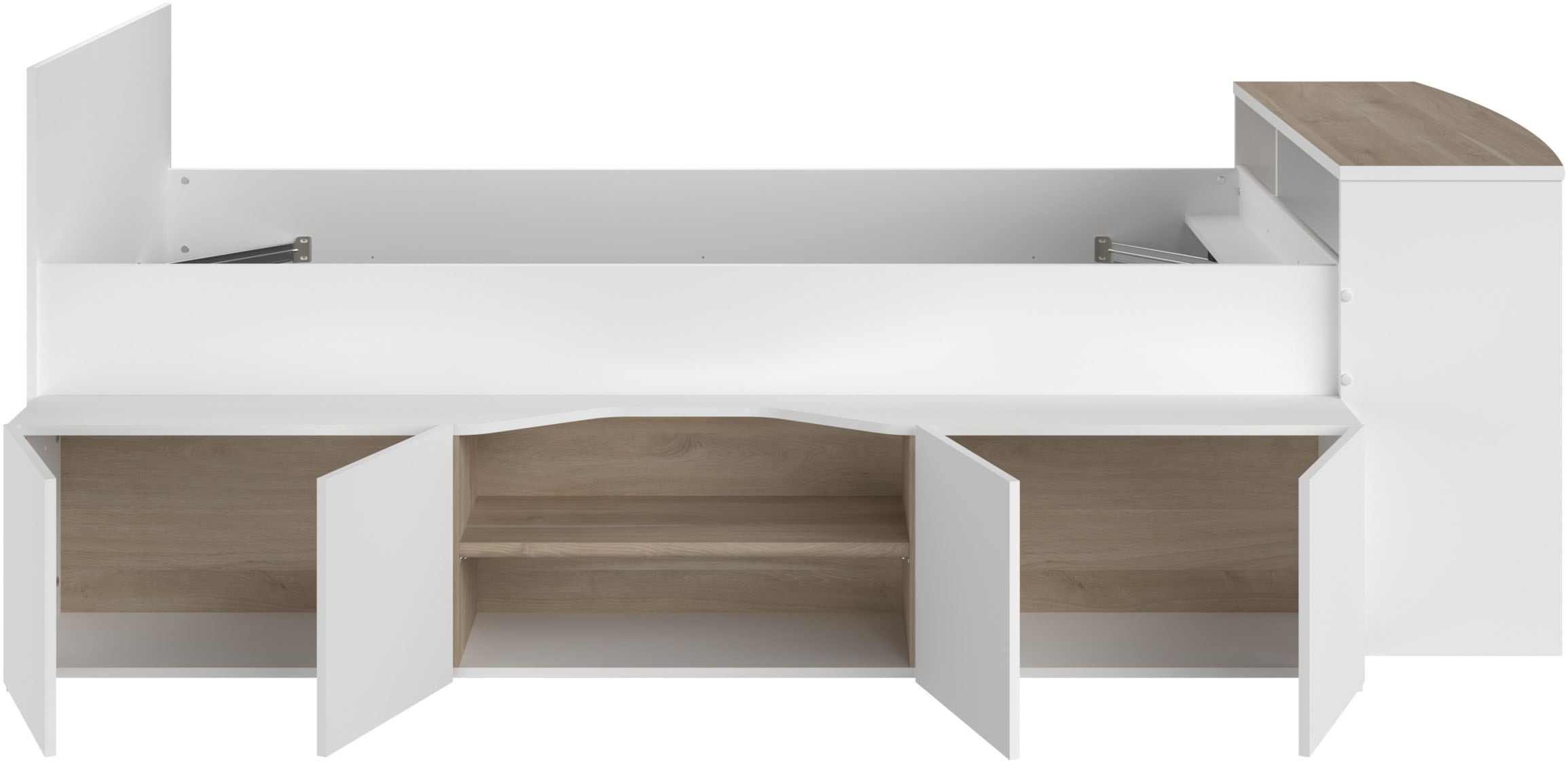 Parisot Hochbett »Cleo«, (1 St.), Schreibtisch beidseitig anbaubar, viel Stauraum, für Jungen & Mädchen