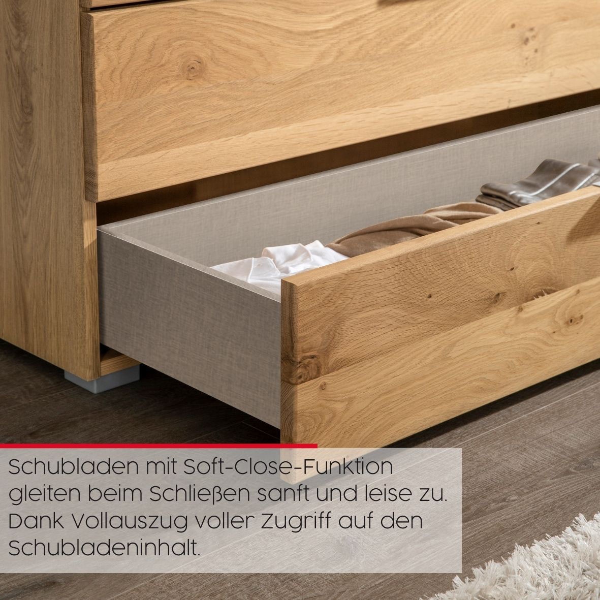 rauch Schubkastenkommode »Sideboard Kommode Schubladenkommode KONA« Breite 120 cm, Höhe 81 cm,  Absetzung Asteiche massiv, inkl. Soft-Close-Funktion MADE IN GERMANY