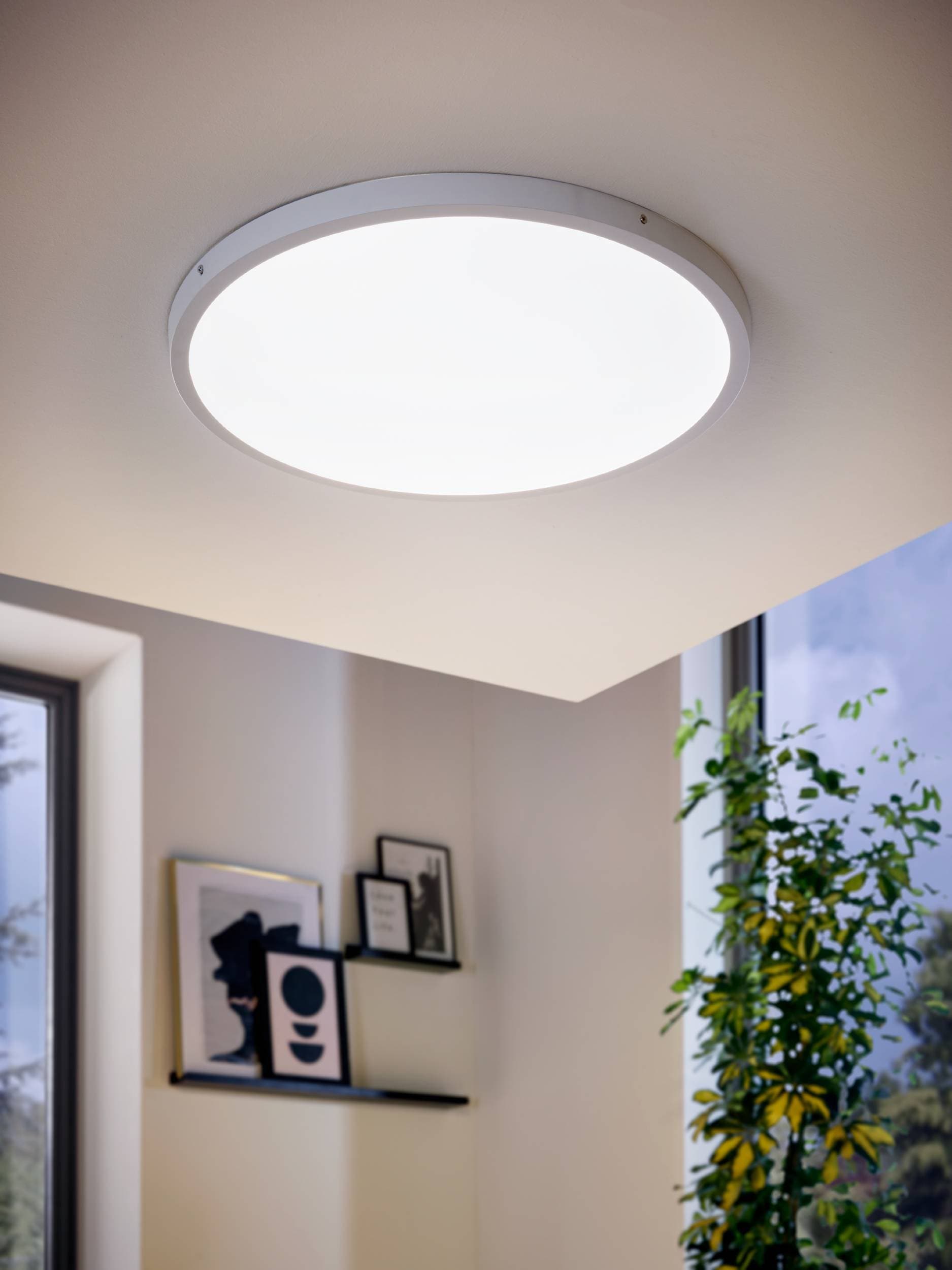 EGLO Aufbauleuchte »Fueva 1 Deckenlampe, Aufbaulampe, Aluminium und Kunststoff, Lampe« LED-Modul 1 Stk. Warmweiß Aufbauleuchte - H3 x Ø60 cm - weiß - 27W inkl.