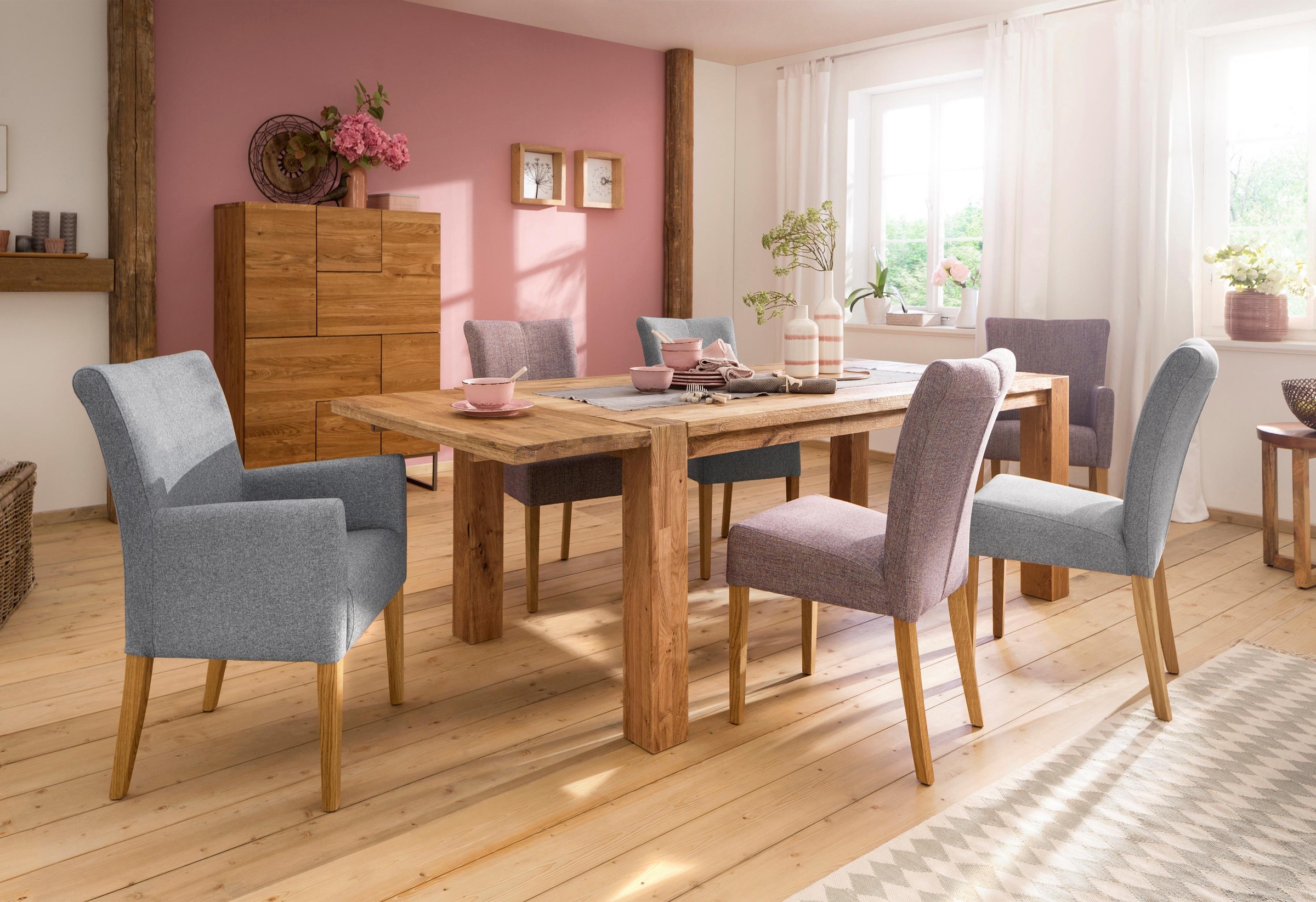 Home affaire Esszimmerstuhl »Queen Polsterstuhl BESTSELLER«, (Set), 6 St., Webstoff, verschiedene Bezüge, Gestell Massivholz